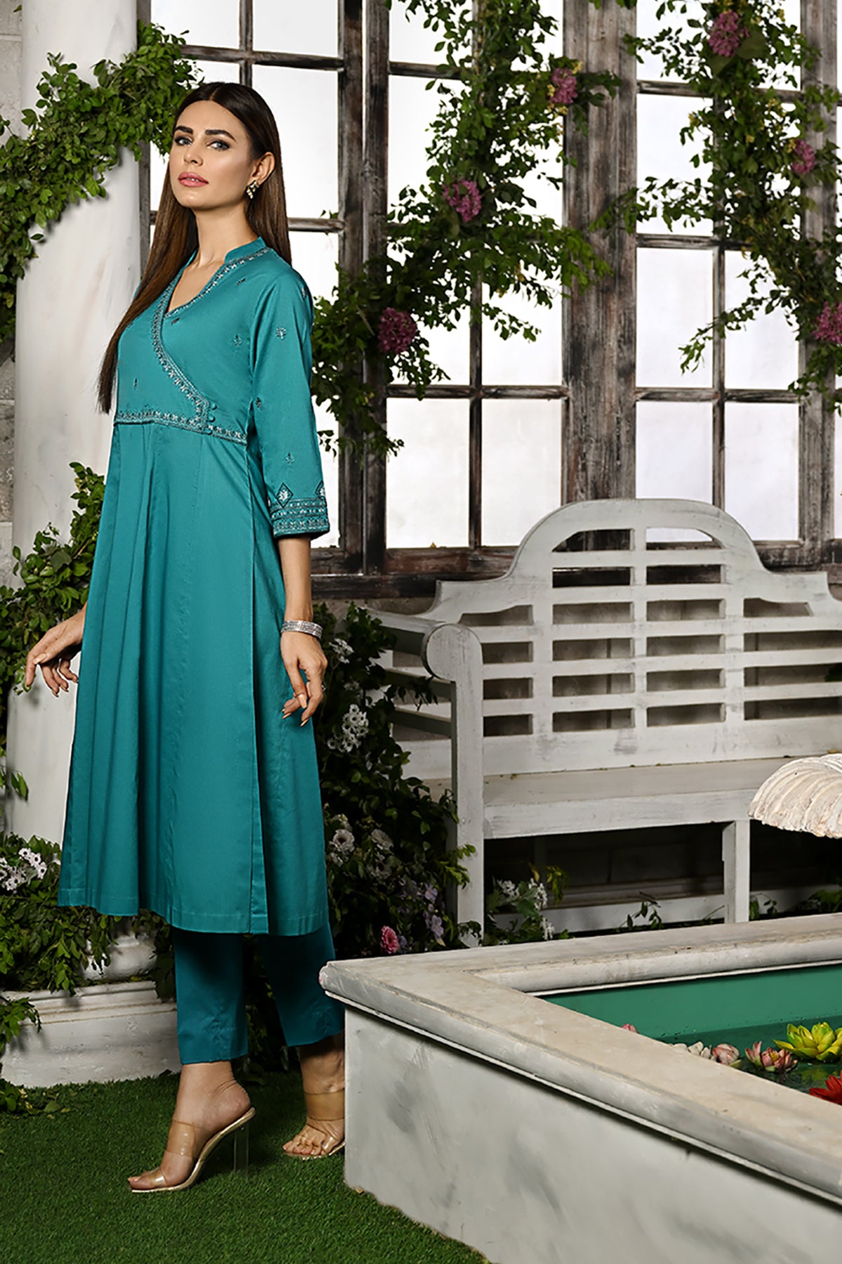 KPE22-16-Embroidered Angrakha Shirt with Pants 2PC