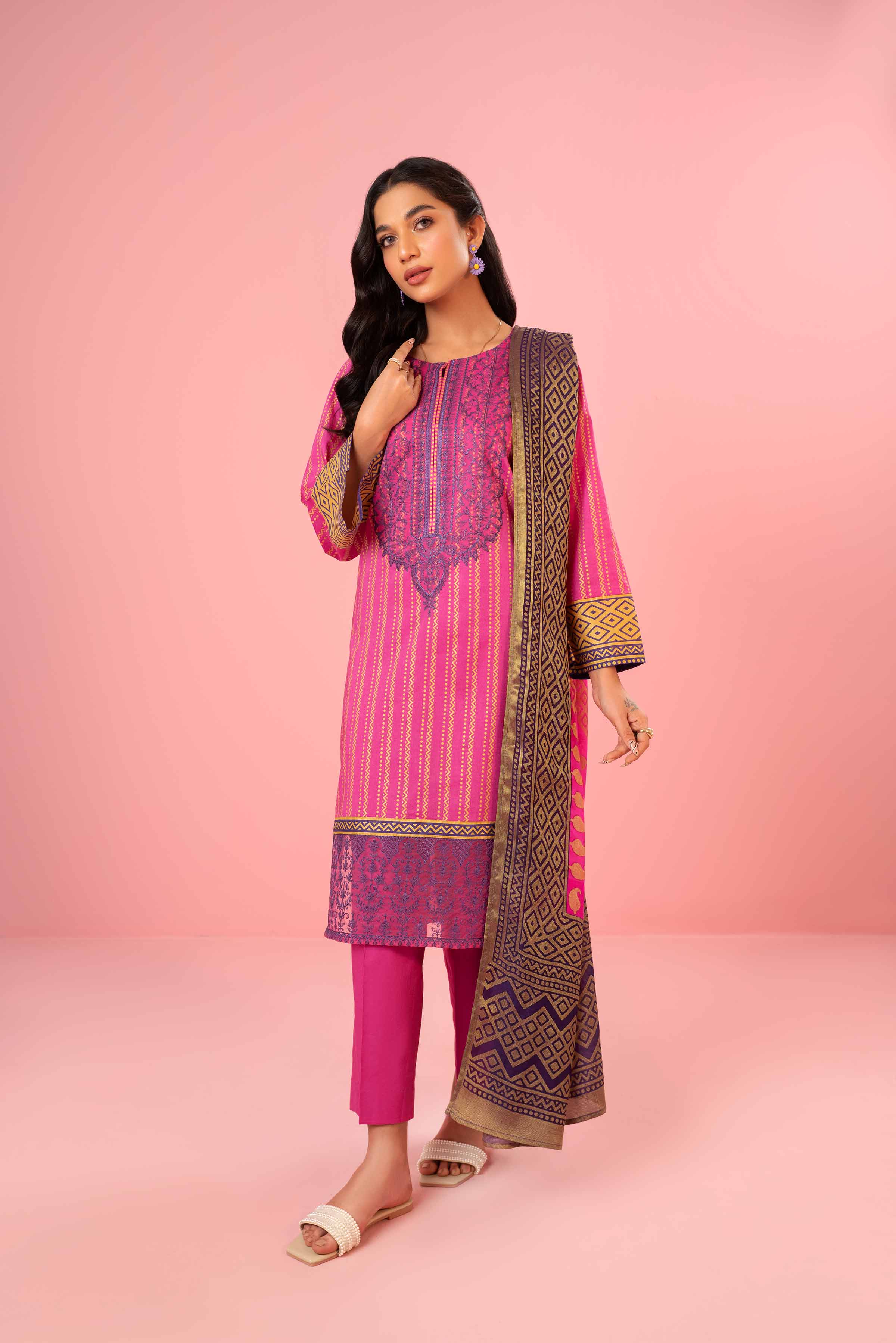 3 Piece - Gold Printed Embroidered Suit - PDE23-14