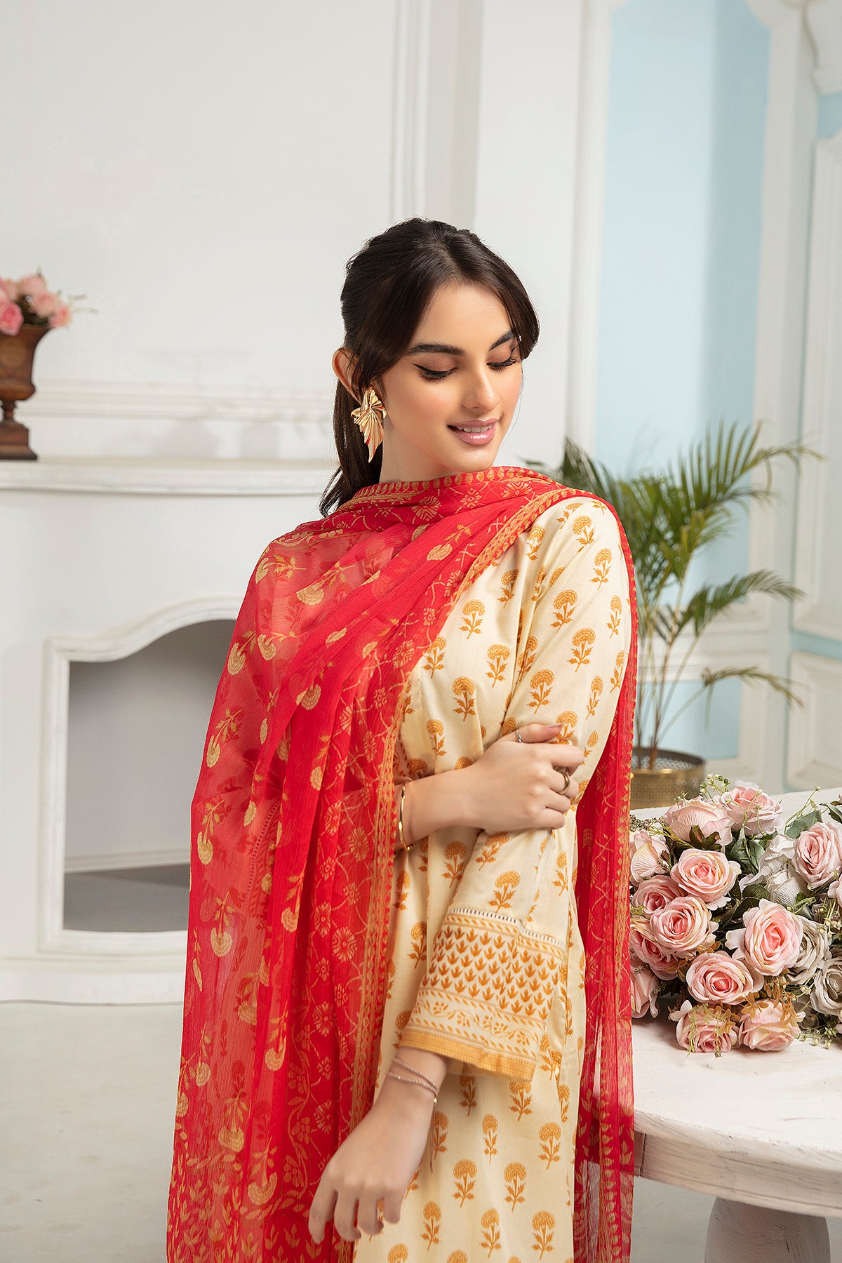 PDS22-04-Printed Shirt With Dupatta & Trousers-3PC