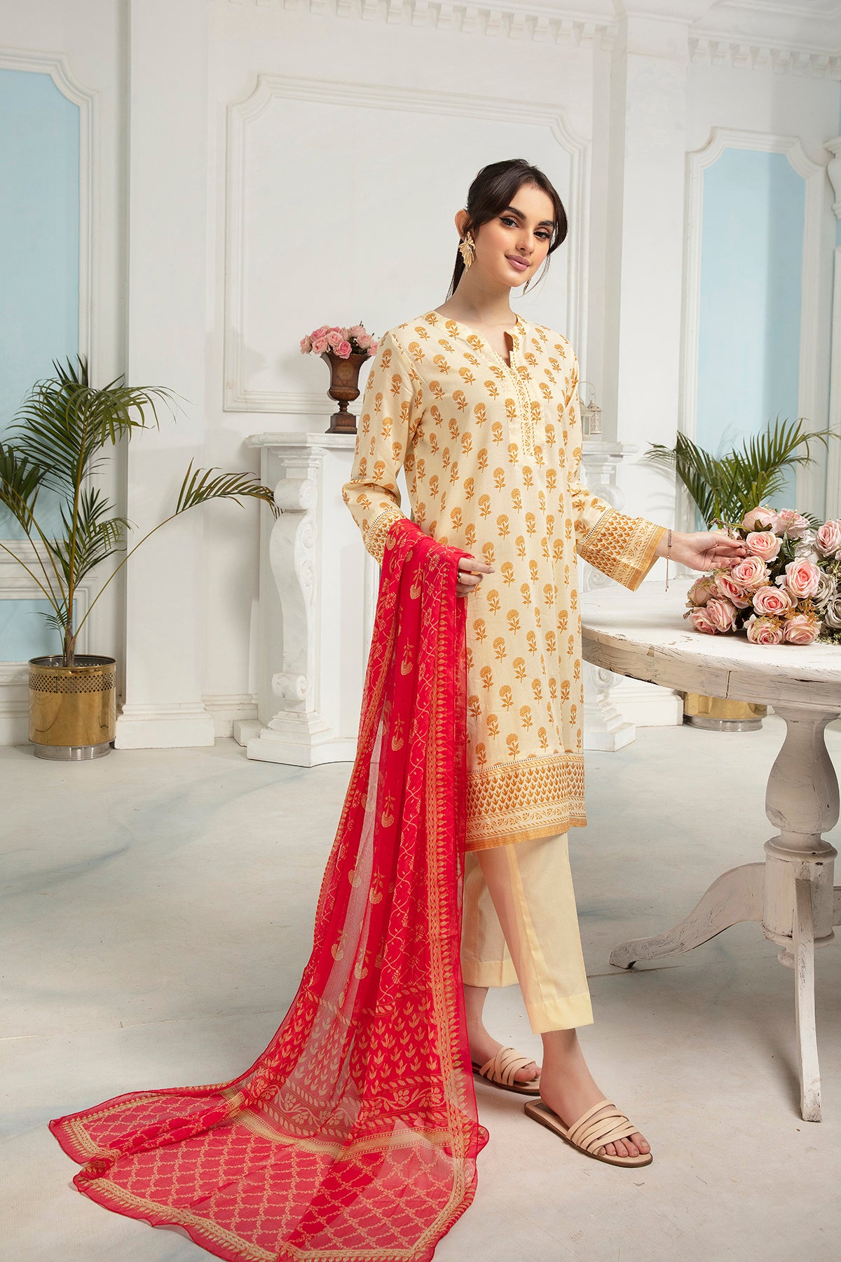 PDS22-04-Printed Shirt With Dupatta & Trousers-3PC