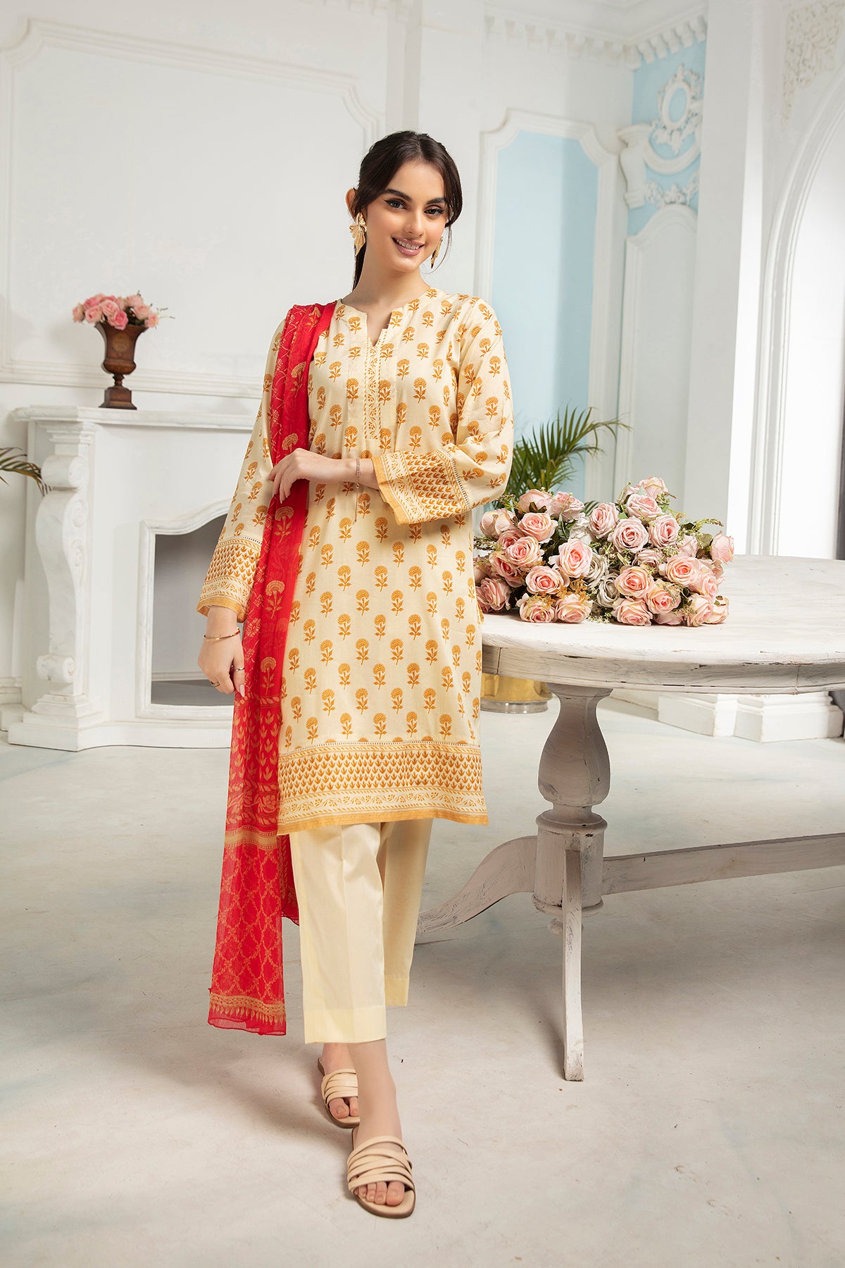 PDS22-04-Printed Shirt With Dupatta & Trousers-3PC