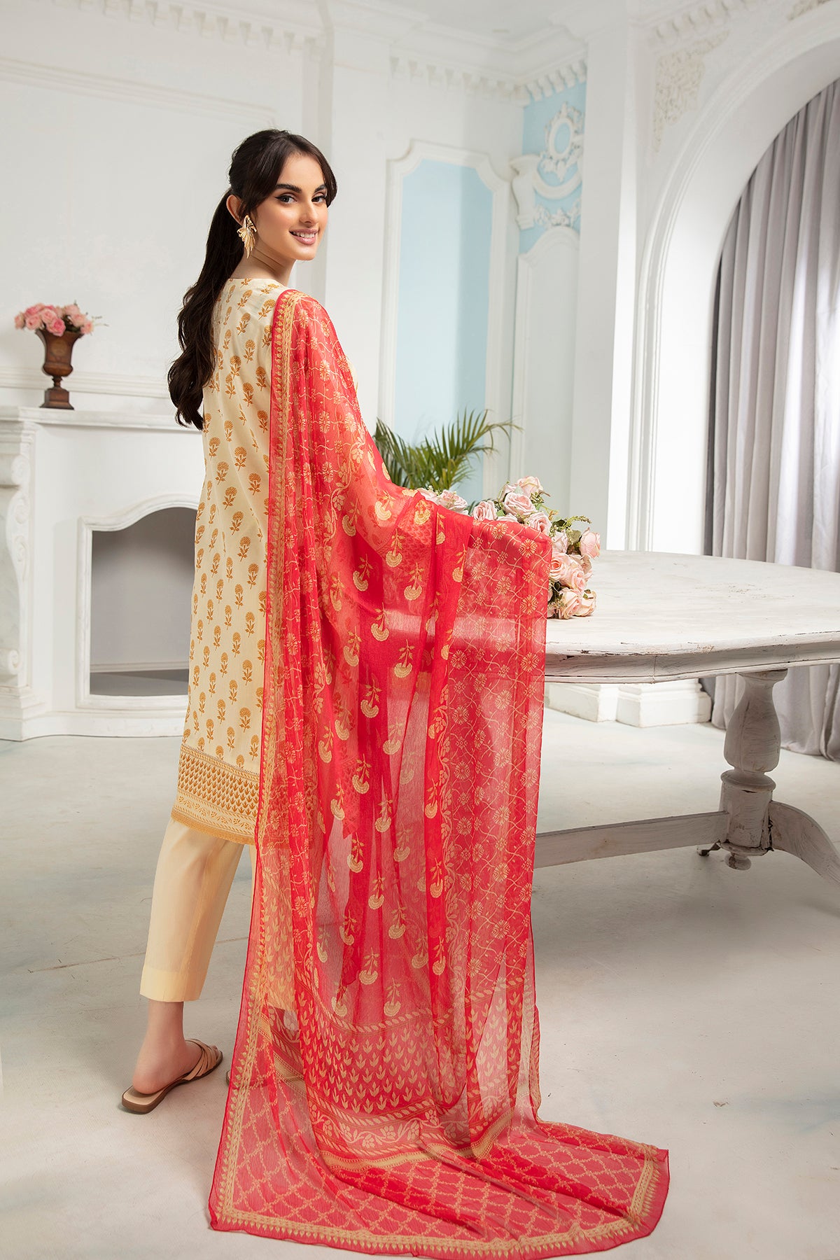 PDS22-04-Printed Shirt With Dupatta & Trousers-3PC