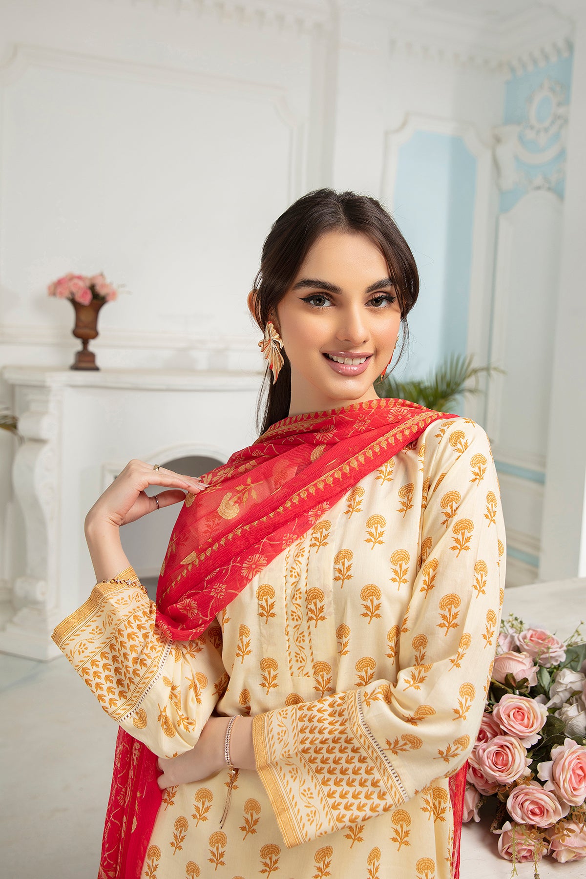 PDS22-04-Printed Shirt With Dupatta & Trousers-3PC