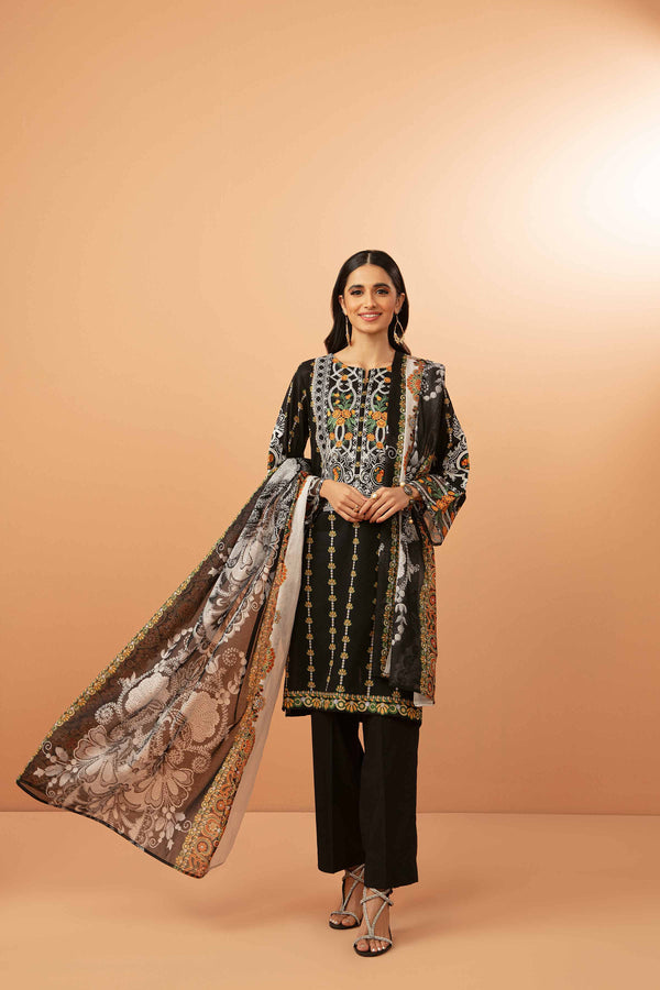3 Piece - Printed Embroidered Suit - PDS23-11