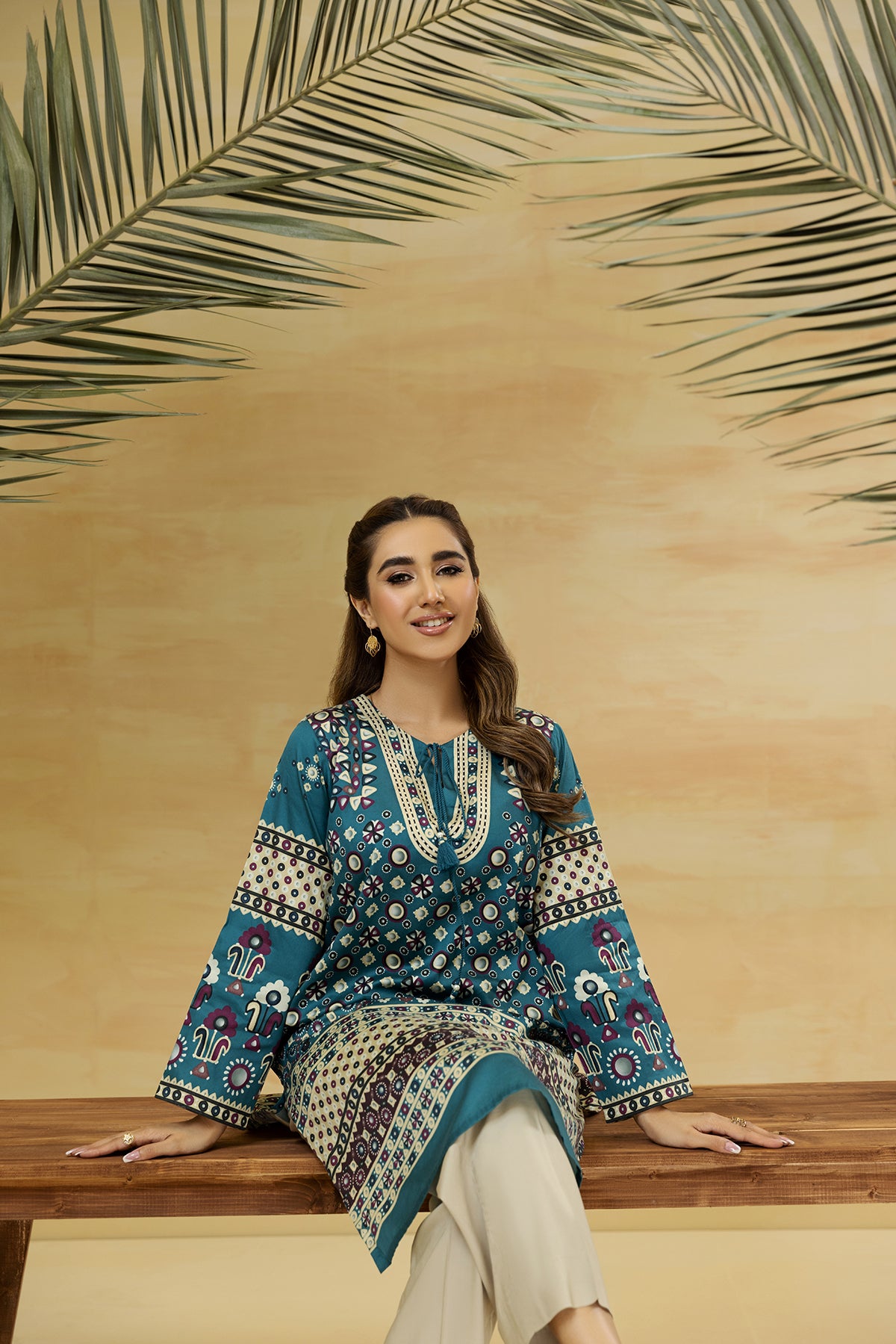 PDW22-17-Tassel Detailing Printed Shirt 1PC