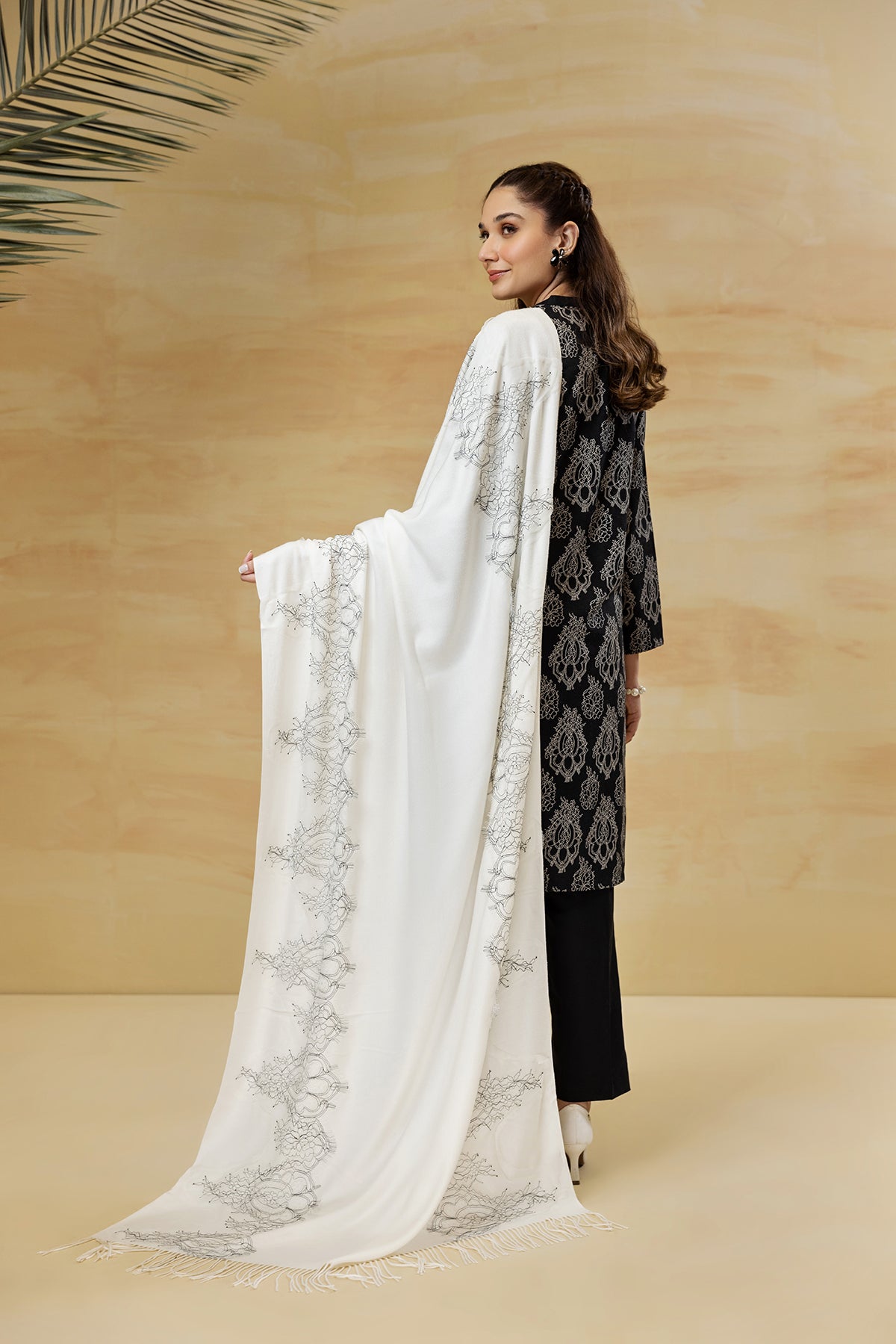 PDW22-22-Printed Shirt, Shawl  with Trousers 3PC