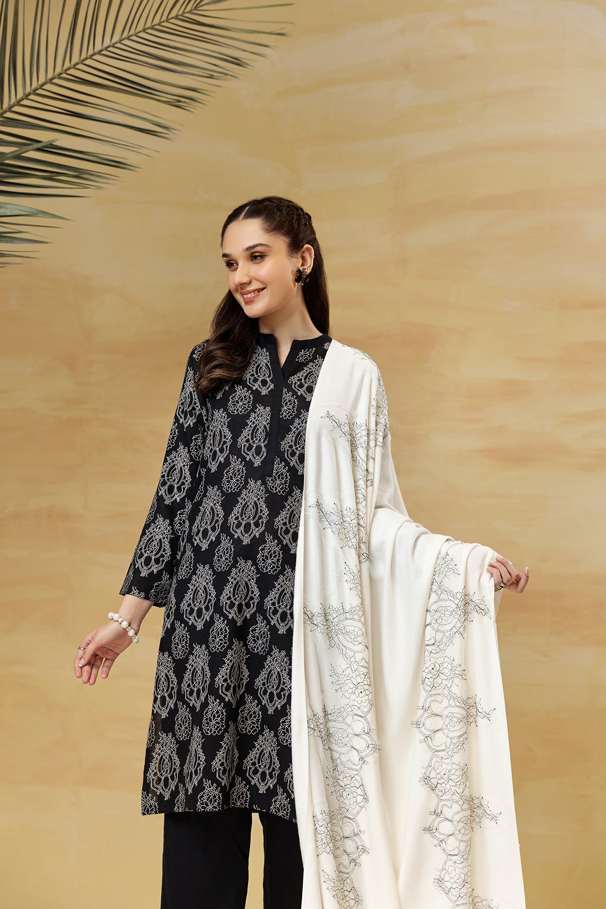 PDW22-22-Printed Shirt, Shawl  with Trousers 3PC