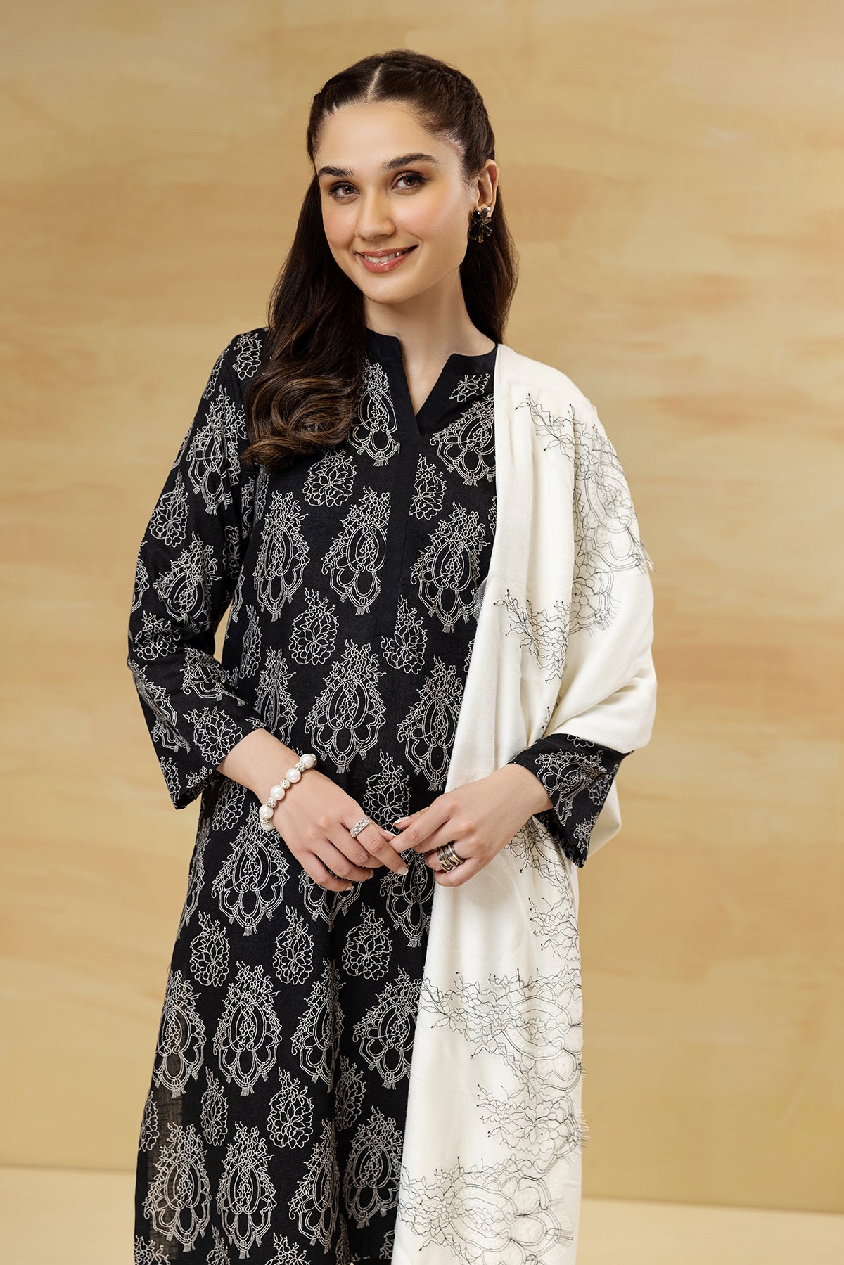 PDW22-22-Printed Shirt, Shawl  with Trousers 3PC