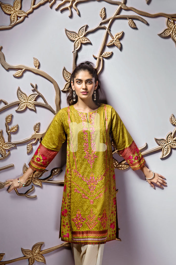 PE19-101 Green Printed Embroidered Stitched Shirt - 1PC - Nishat Linen UAE