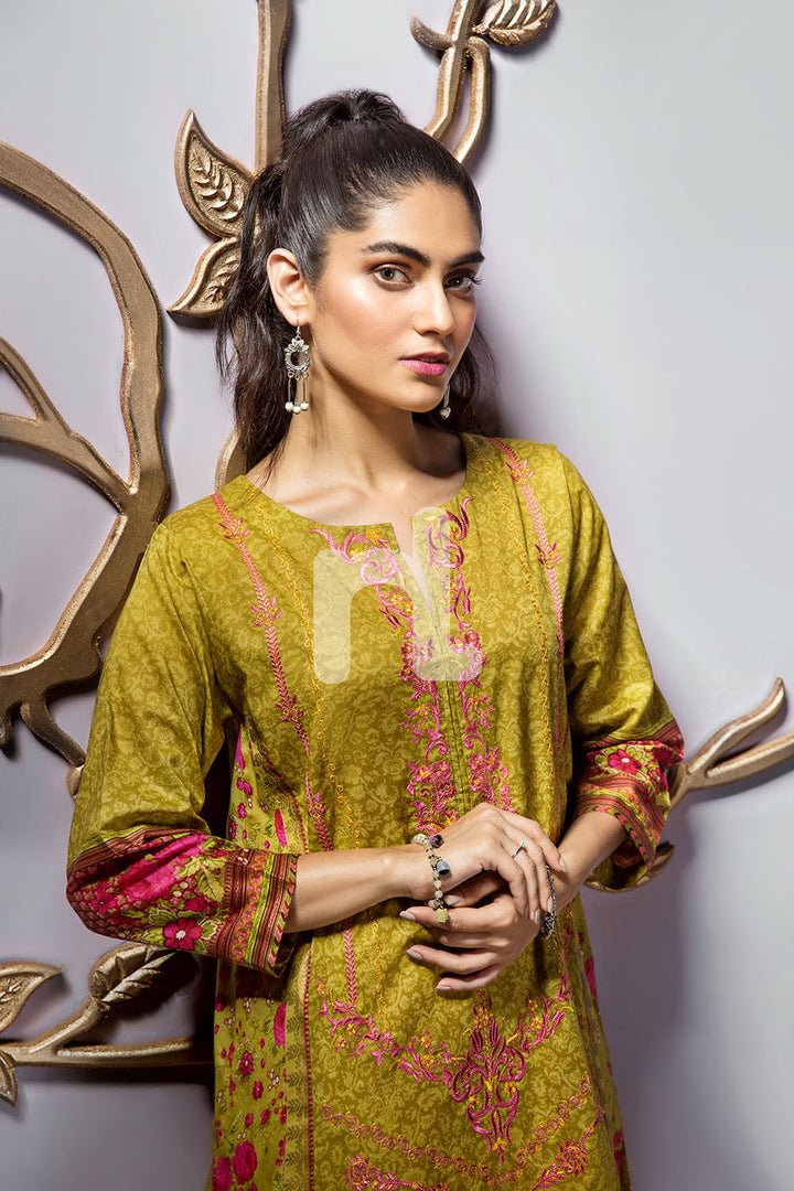 PE19-101 Green Printed Embroidered Stitched Shirt - 1PC - Nishat Linen UAE