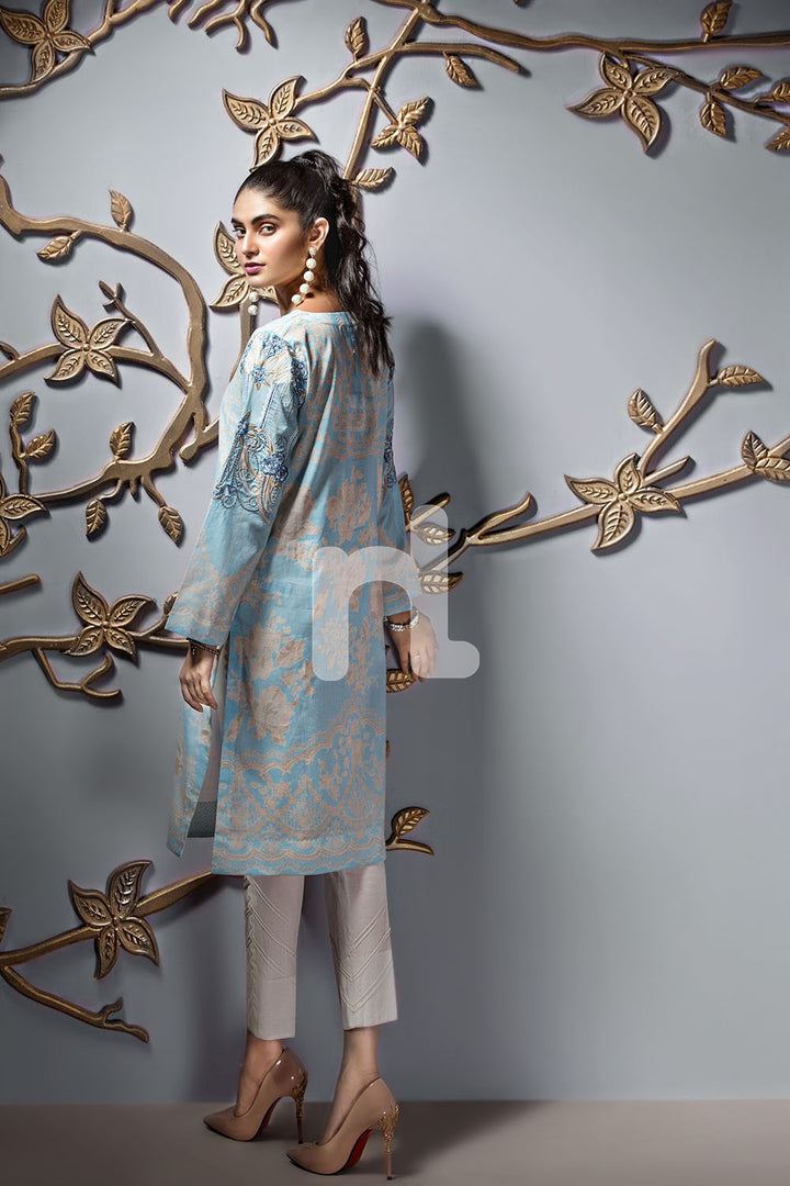 PE19-106 Blue Digital Printed Embroidered Stitched Lawn Shirt - 1PC - Nishat Linen UAE
