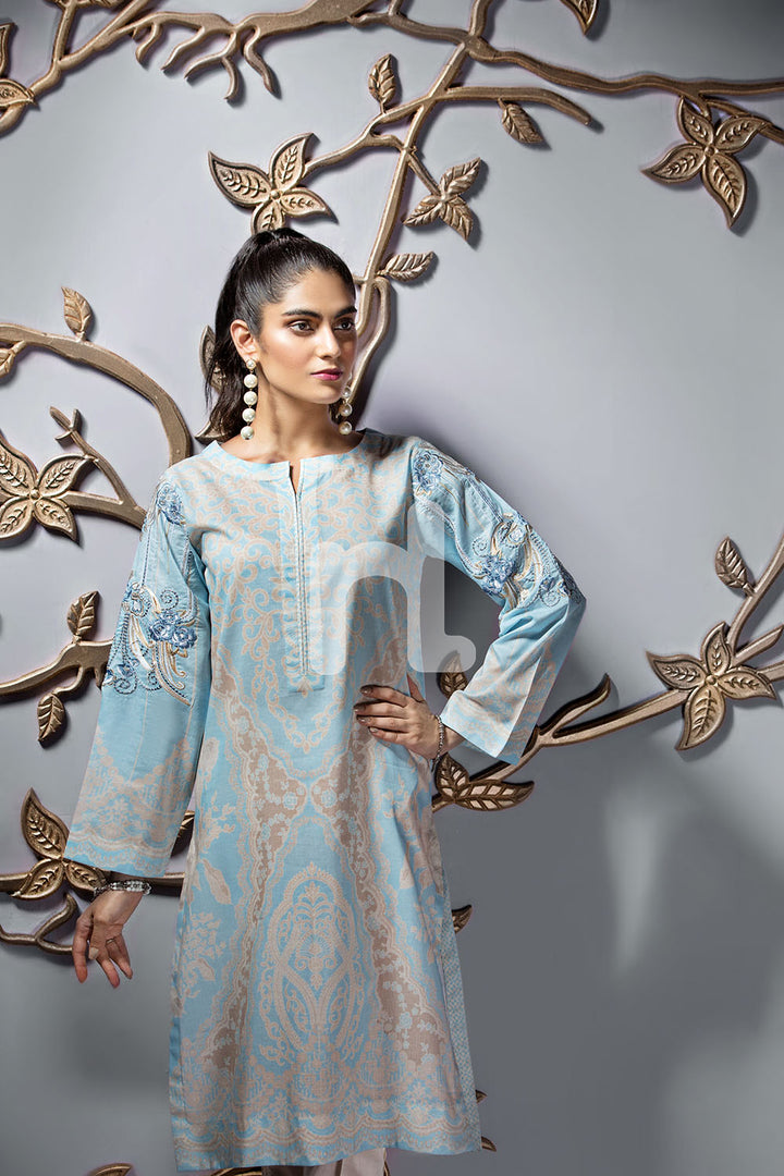 PE19-106 Blue Digital Printed Embroidered Stitched Lawn Shirt - 1PC - Nishat Linen UAE