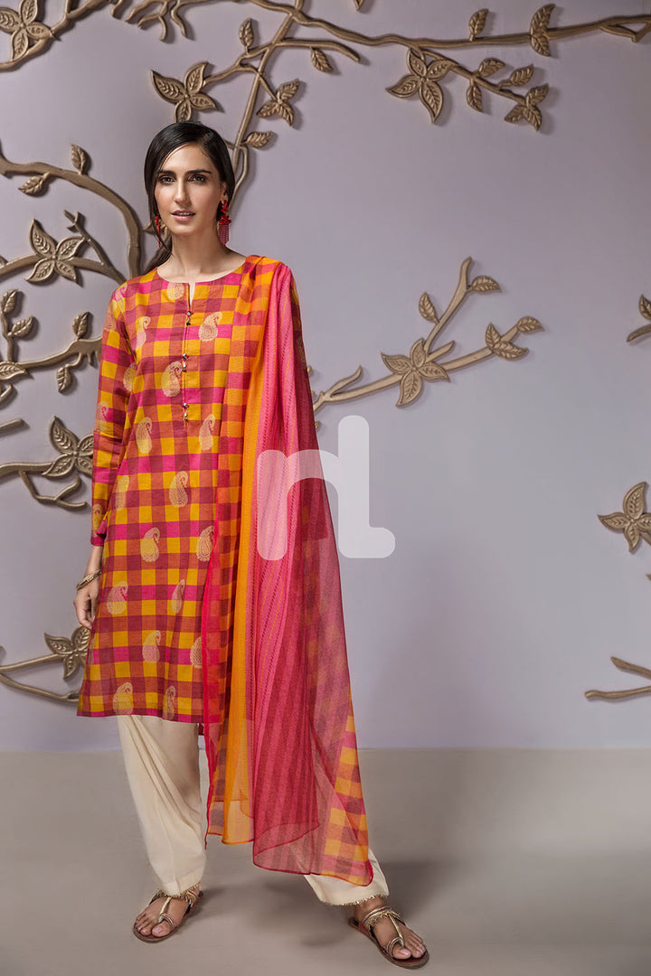 PE19-108 Pink Printed Stitched Lawn Shirt & Dupatta - 2PC - Nishat Linen UAE