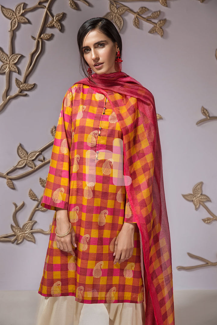 PE19-108 Pink Printed Stitched Lawn Shirt & Dupatta - 2PC - Nishat Linen UAE