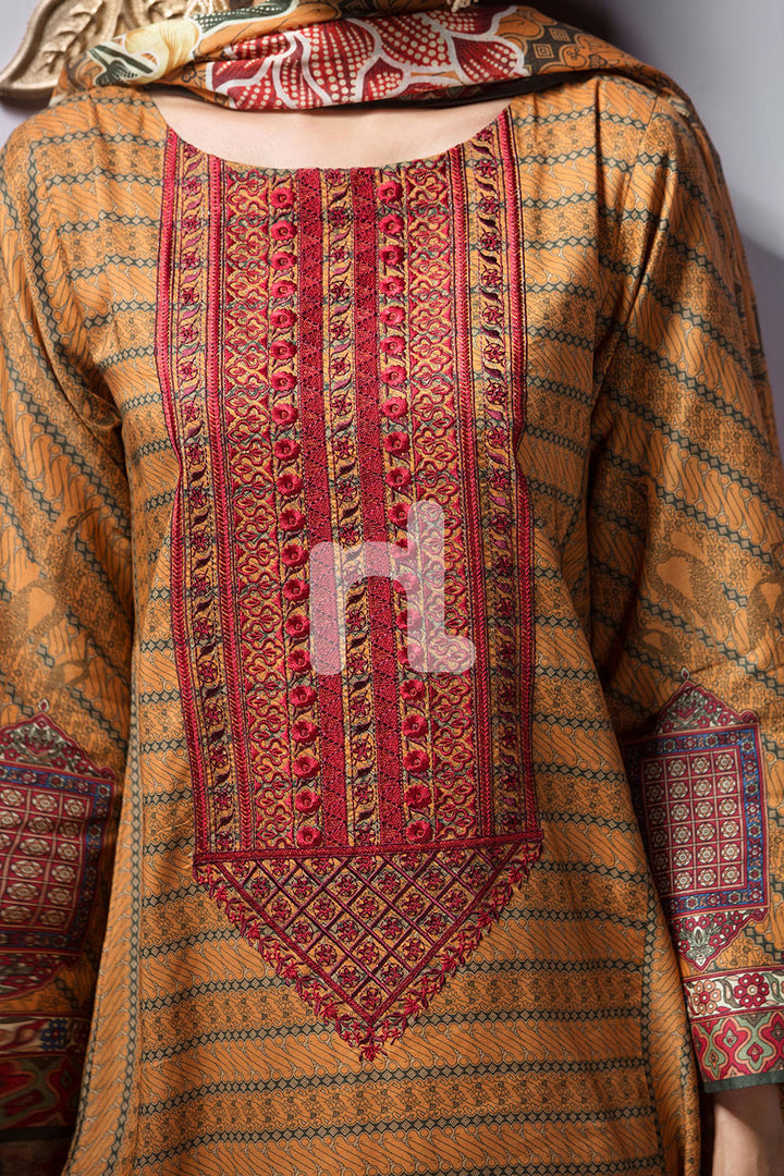 PE19-111 Orange Printed Embroidered Stitched Lawn Shirt & Dupatta - 2PC - Nishat Linen UAE