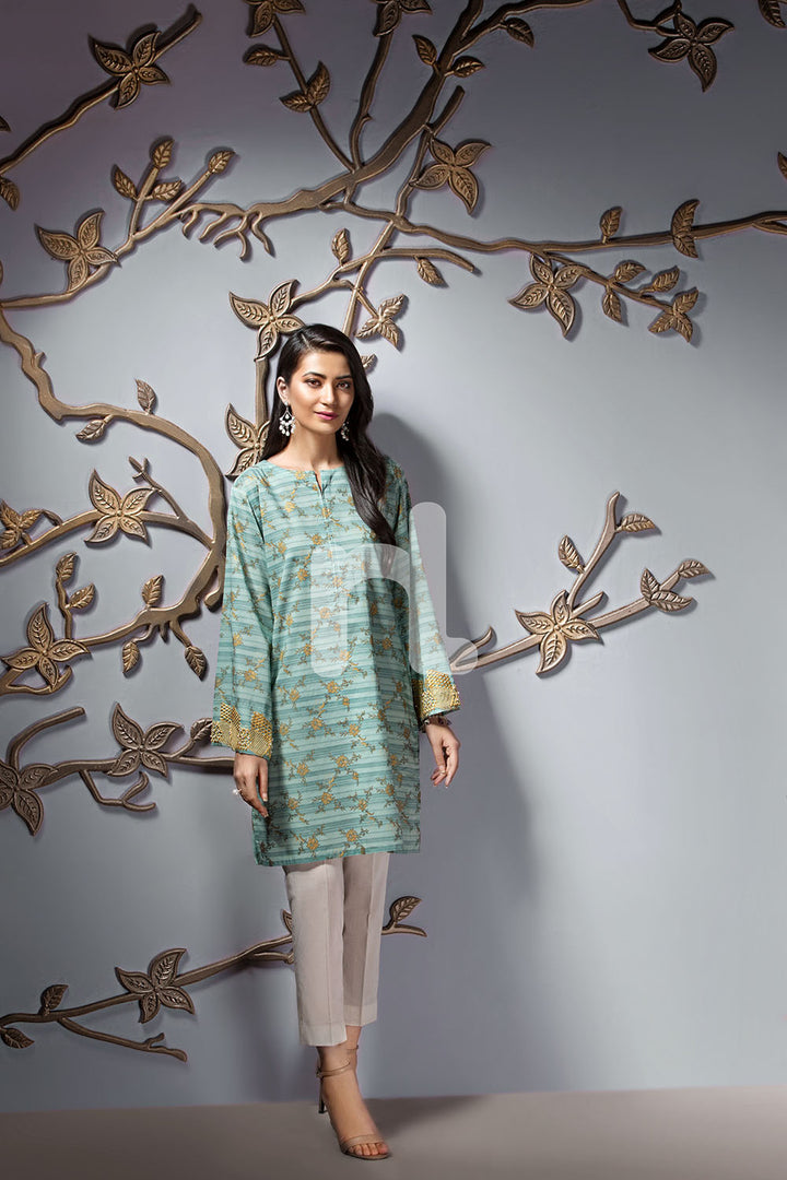 PE19-119 Sea Green Printed Embroidered Stitched Lawn Shirt - 1PC - Nishat Linen UAE