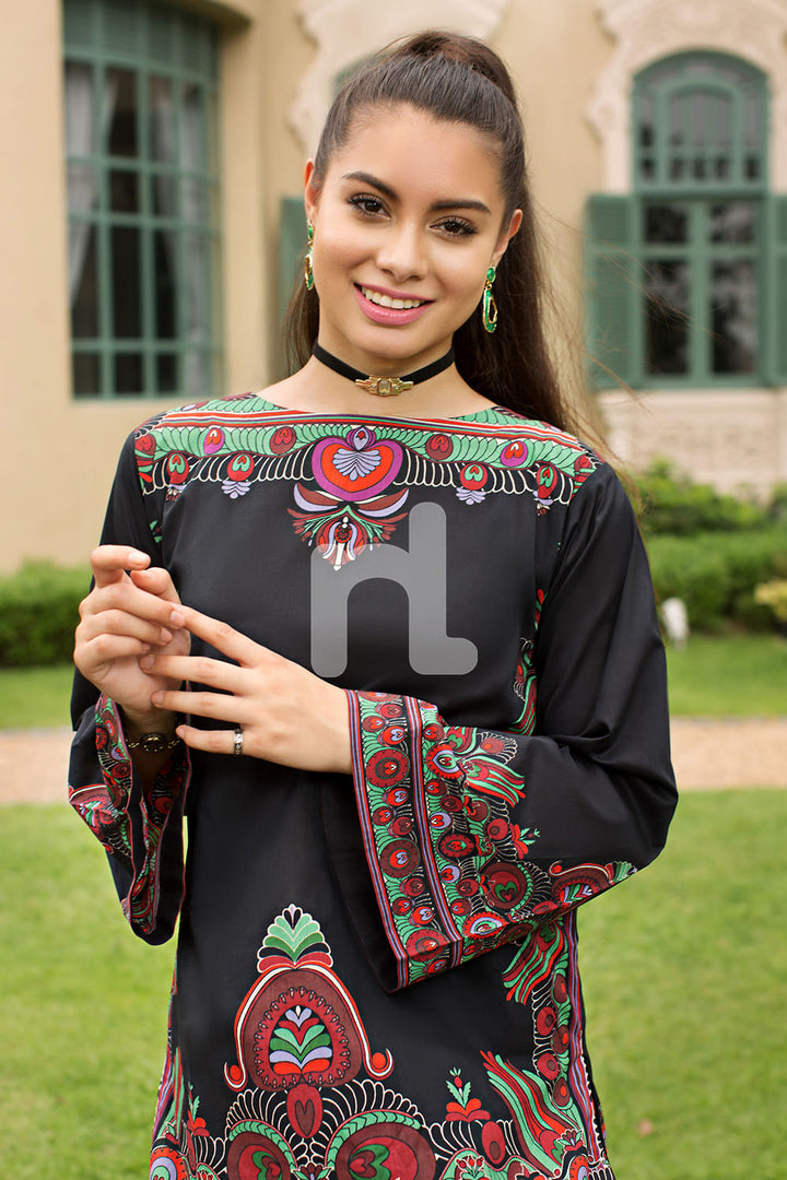 PE19-18 Black Printed Stitched Lawn Shirt & Dyed Shalwar - 2PC - Nishat Linen UAE