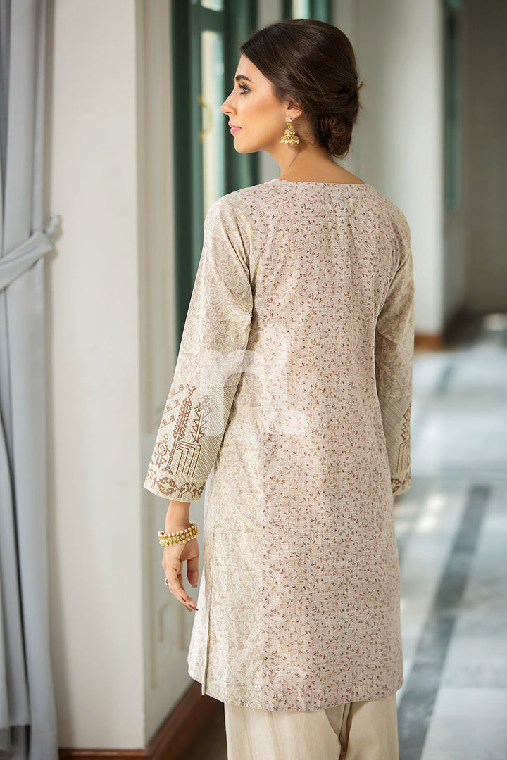 PE19-41 Beige Printed Embroidered Stitched Lawn Shirt - 1PC - Nishat Linen UAE