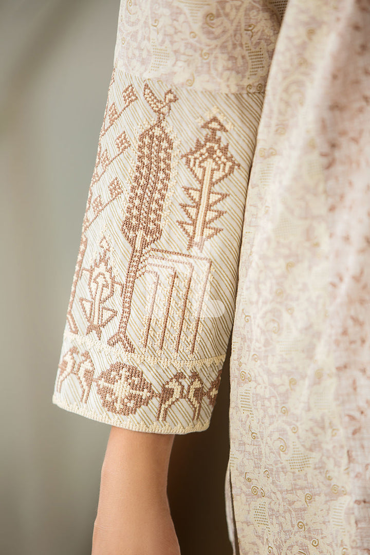 PE19-41 Beige Printed Embroidered Stitched Lawn Shirt - 1PC - Nishat Linen UAE