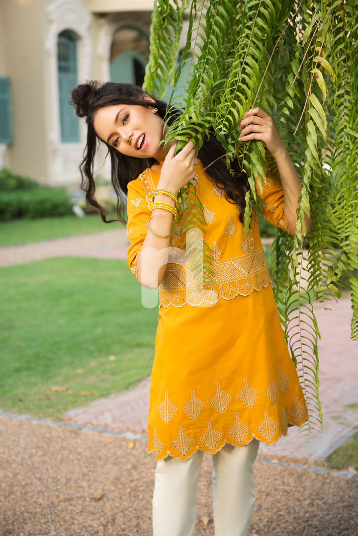 PE19-68 Yellow Dyed Embroidered Stitched Lawn Shirt - 1PC - Nishat Linen UAE