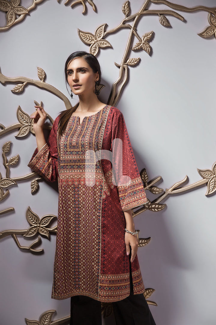 PE19-94 Red Digital Printed Stitched Lawn Shirt - 1PC - Nishat Linen UAE
