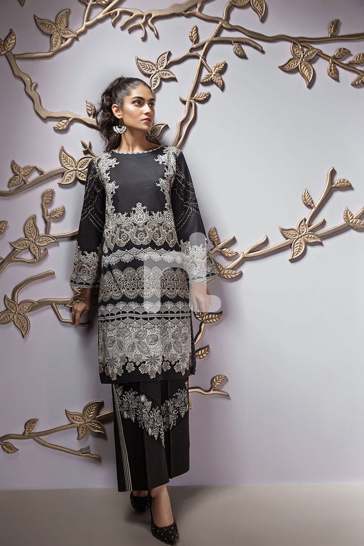 PE19-97 Black Digital Printed Embroidered Stitched Lawn Shirt - 1PC - Nishat Linen UAE