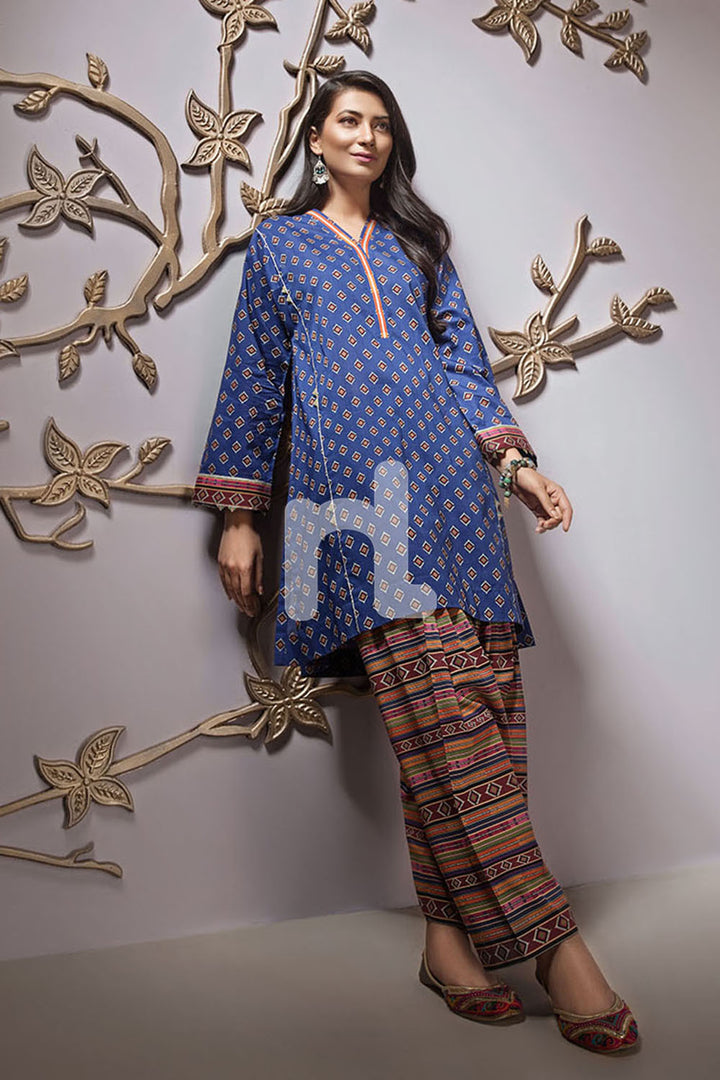 PE19-99 Blue Printed Stitched Lawn Shirt & Printed Shalwar - 2PC - Nishat Linen UAE