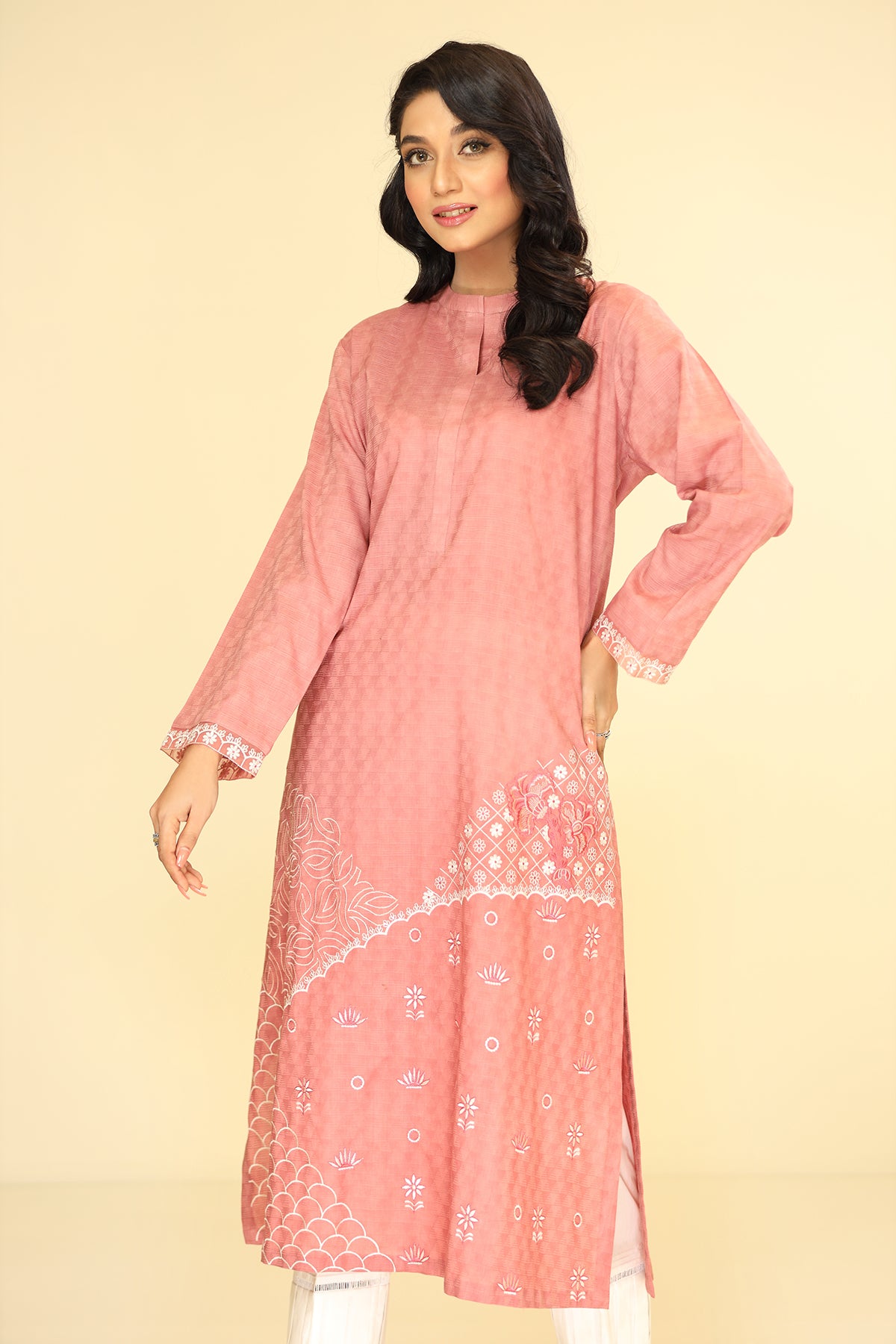 PE21-152-Embroidered Long Shirt 1PC