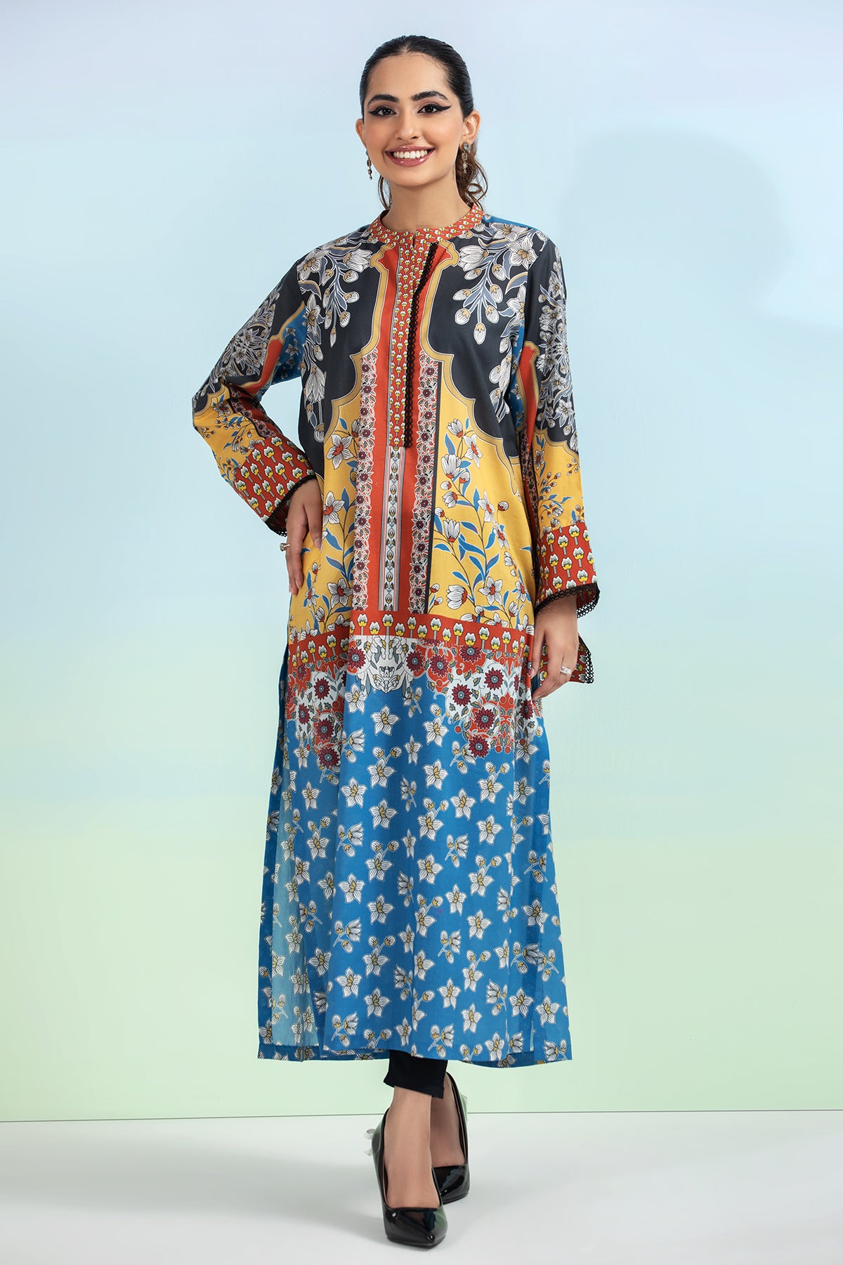 PE21-62-Bold Printed & Button Detailing Stitched Shirt-1PC