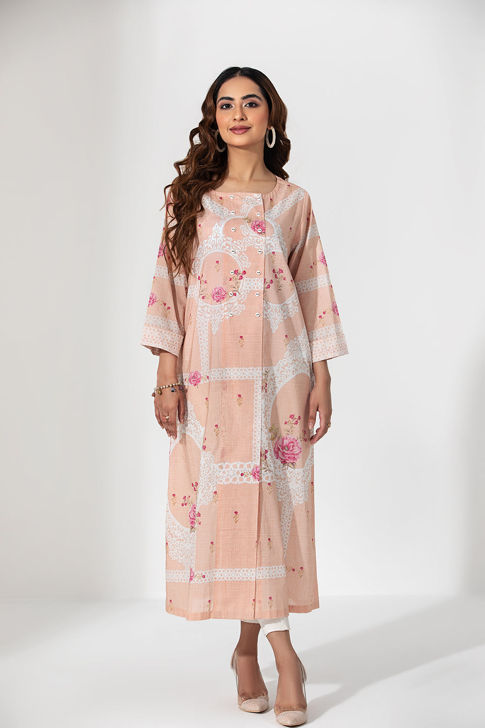 PE21-76-Pastel Printed Modern Overlap Style Stitched Shirt-1PC