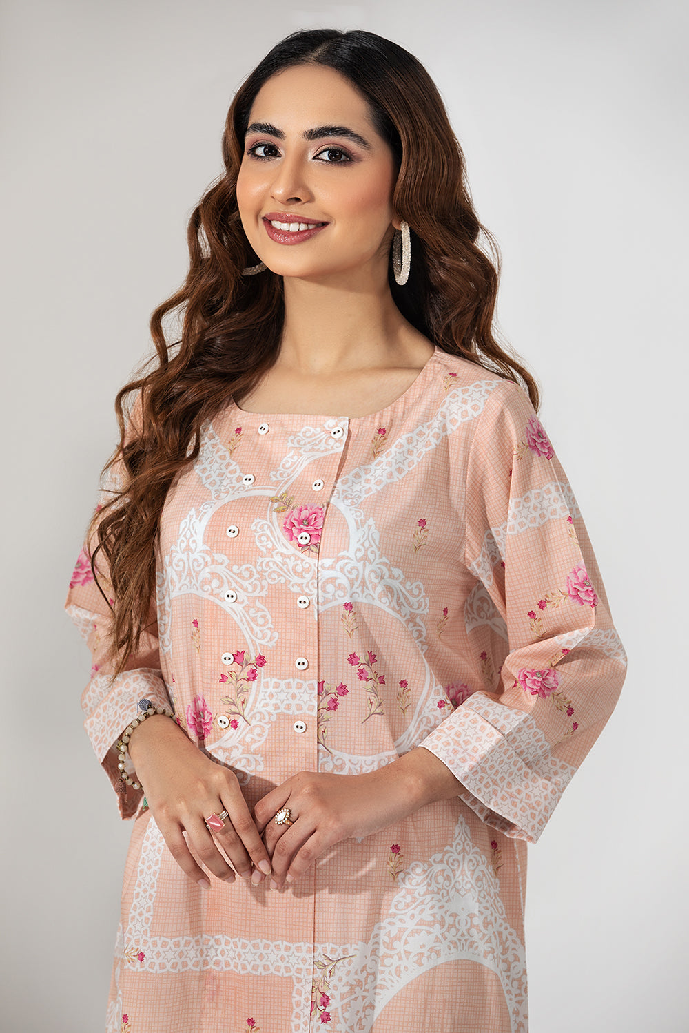 PE21-76-Pastel Printed Modern Overlap Style Stitched Shirt-1PC