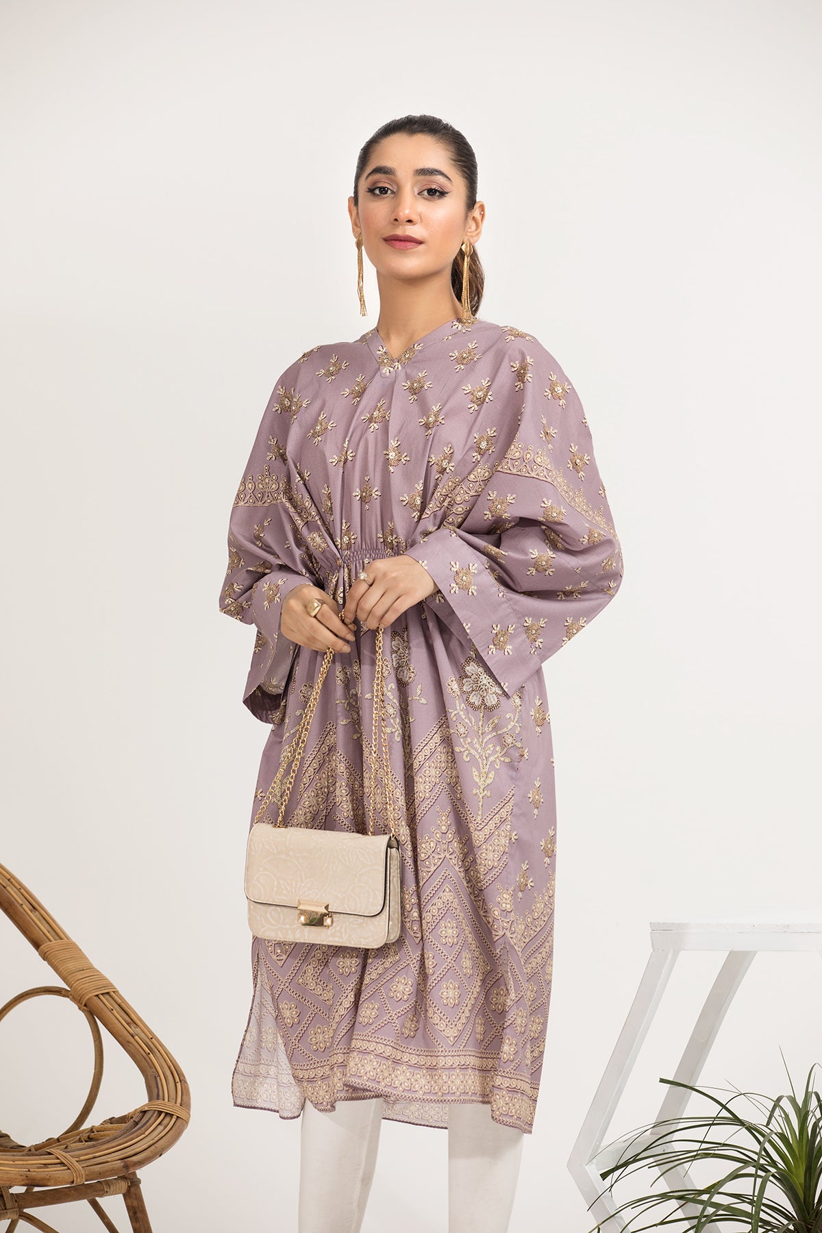 PE21-79-Kimono Style Subtle Printed Stitched Shirt-1PC