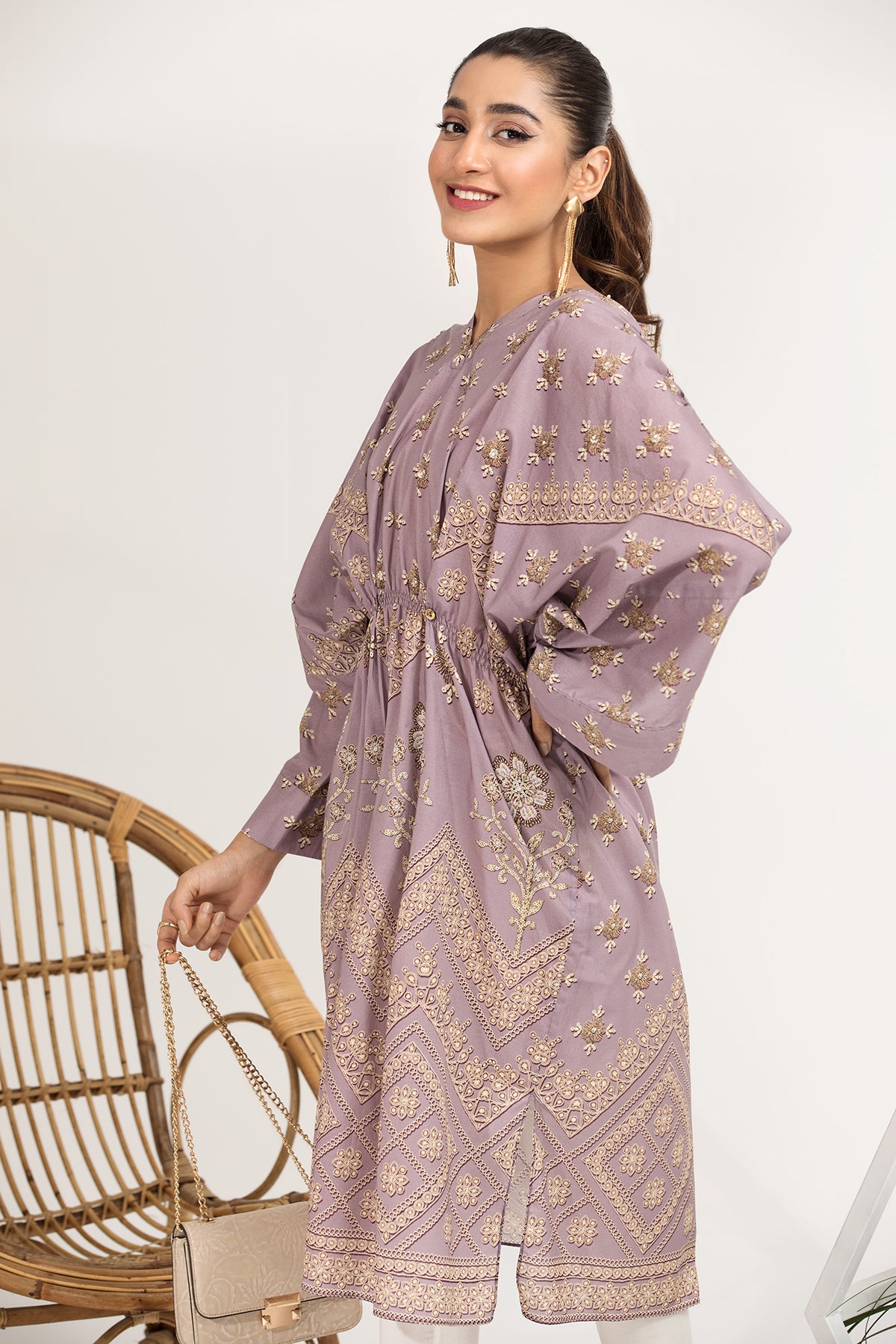 PE21-79-Kimono Style Subtle Printed Stitched Shirt-1PC