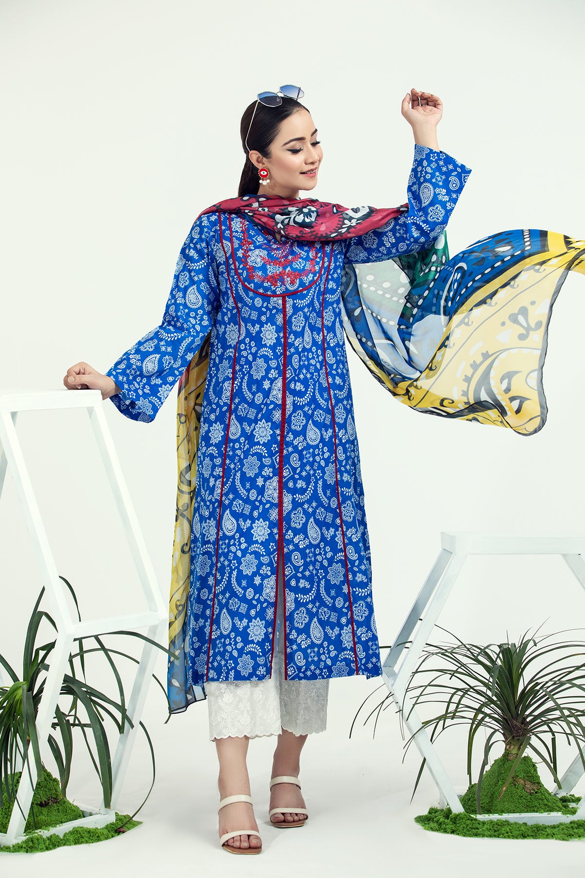 PE21-92 2PC-Classic Embroidered Shirt With Silk Dupatta