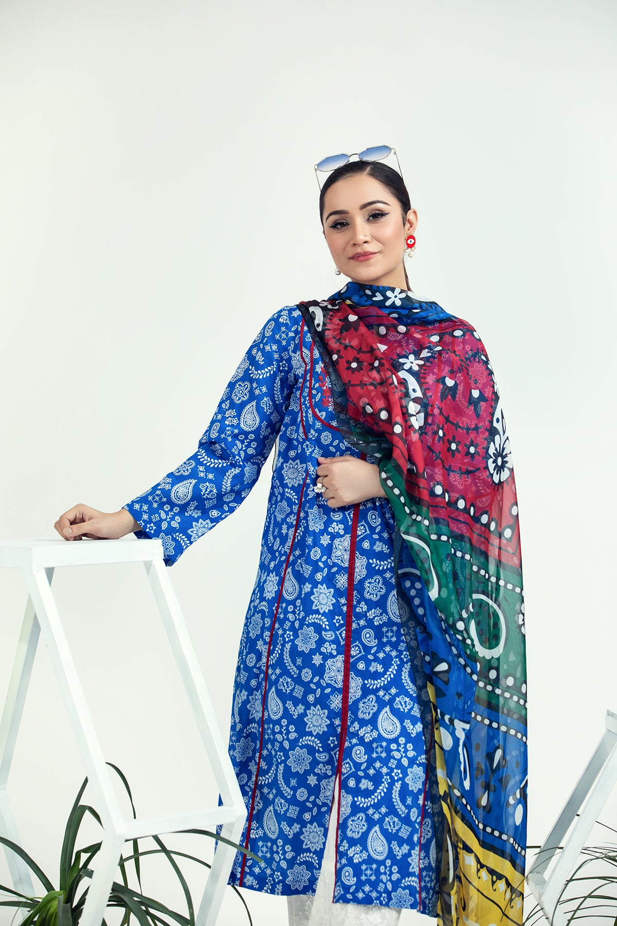 PE21-92 2PC-Classic Embroidered Shirt With Silk Dupatta