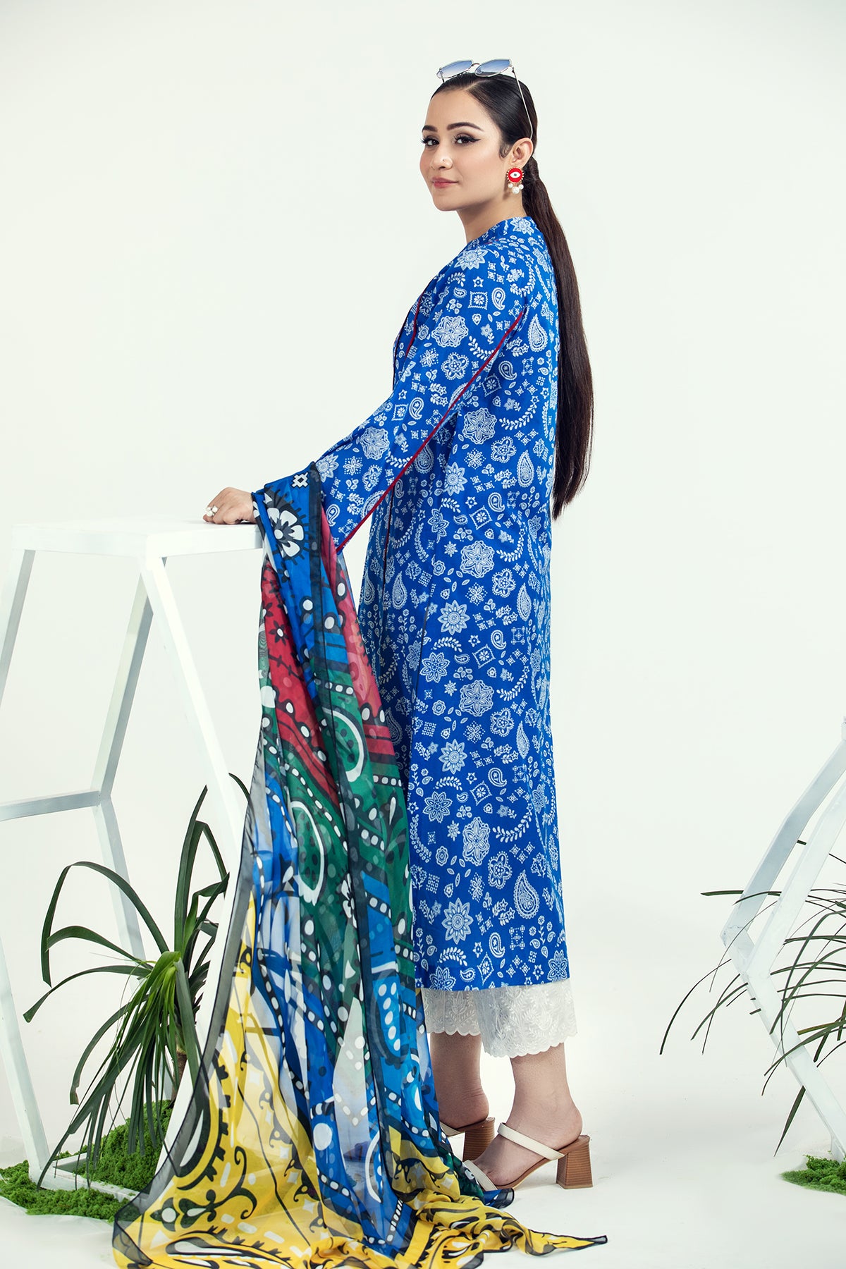 PE21-92 2PC-Classic Embroidered Shirt With Silk Dupatta
