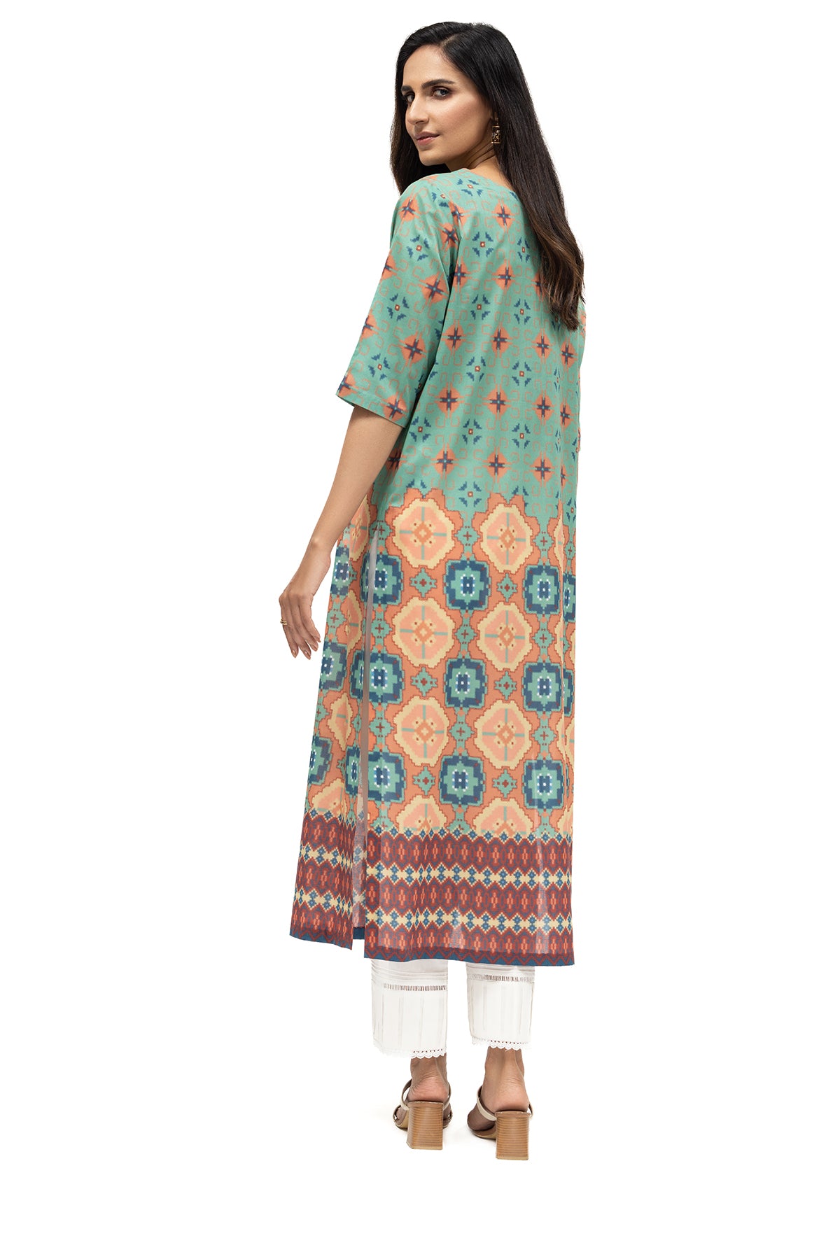 PE22-44-Round Neckline Straight Printed Shirt 1PC