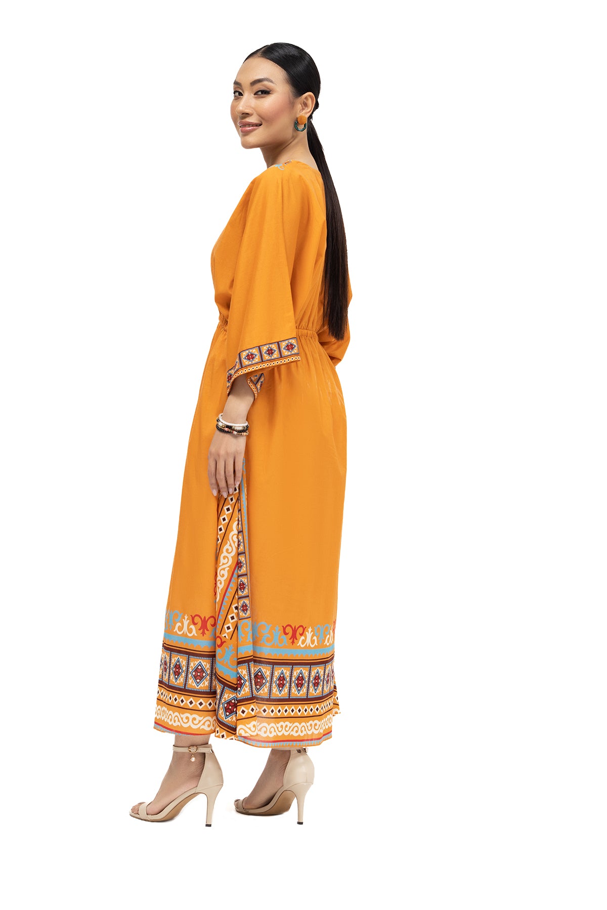 PE22-51-Printed Long Gather Shirt 1PC