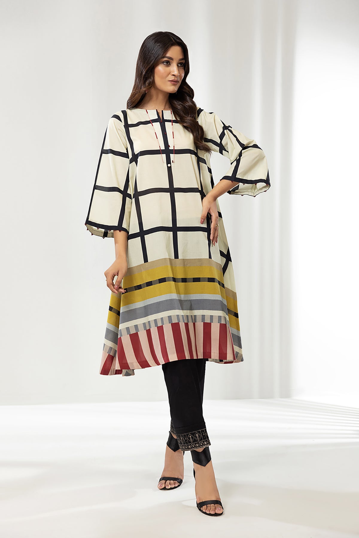 PE22-89-Printed Flared Shirt 1PC