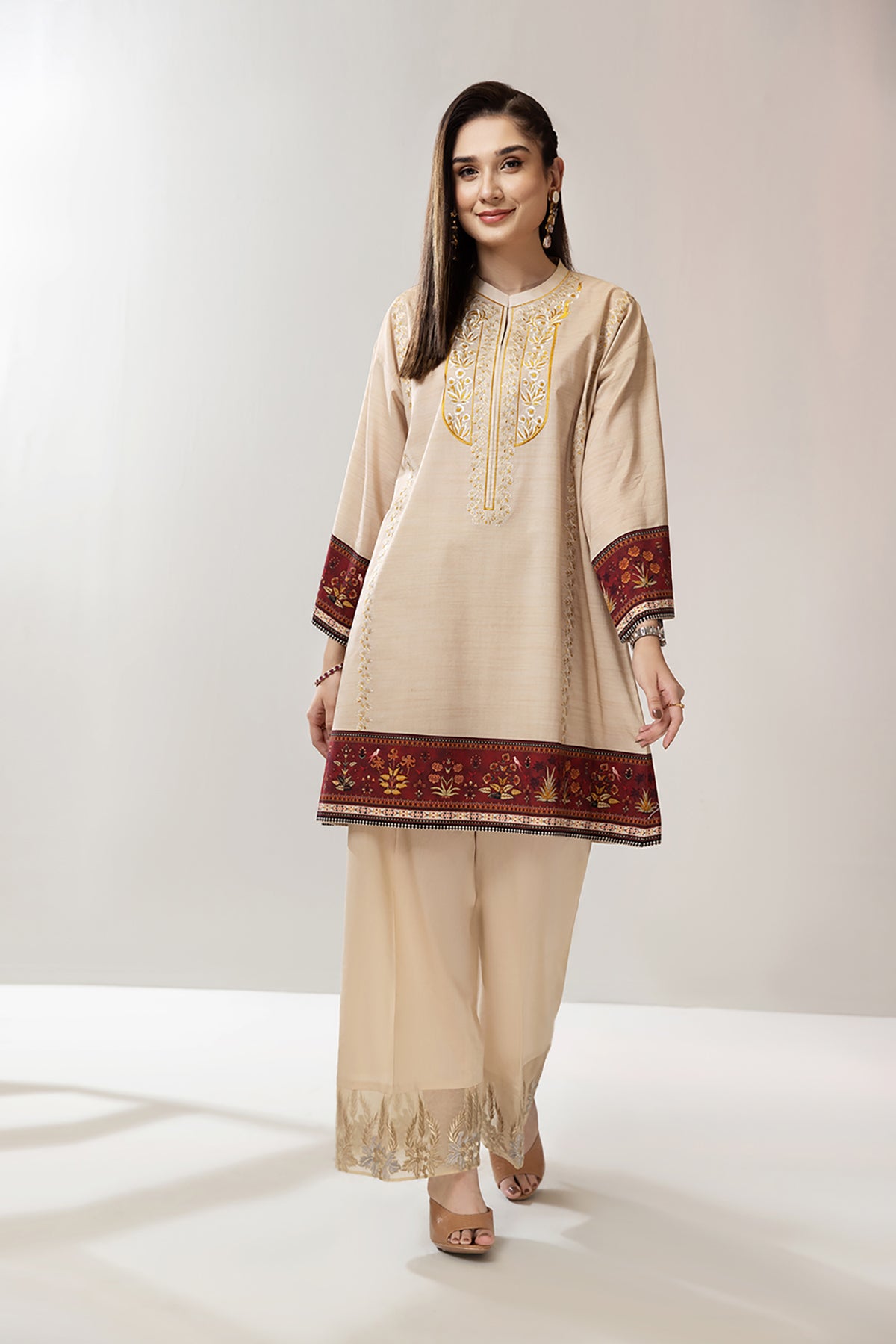PE22-98-Printed Embroidered Kurta 1PC