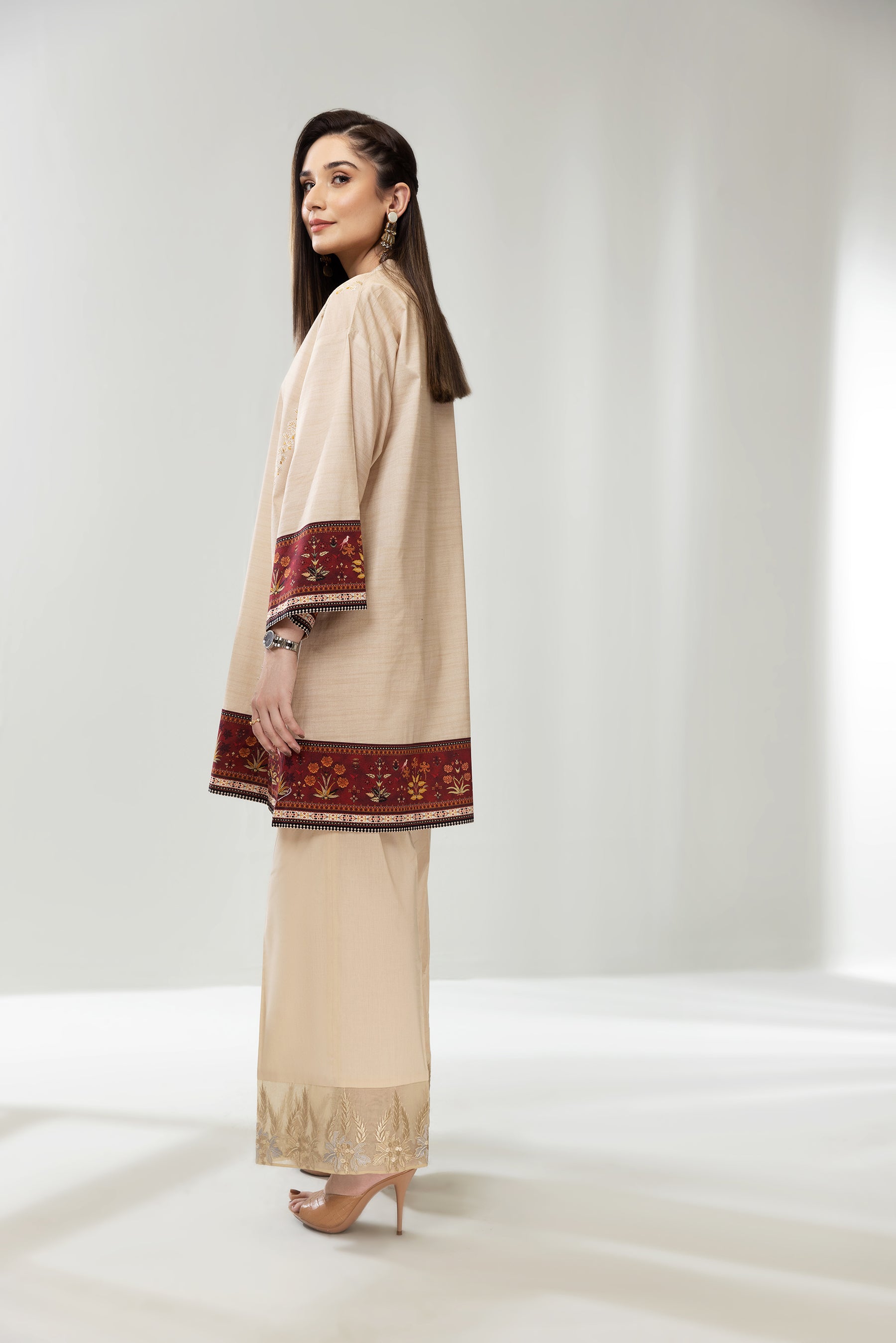 PE22-98-Printed Embroidered Kurta 1PC