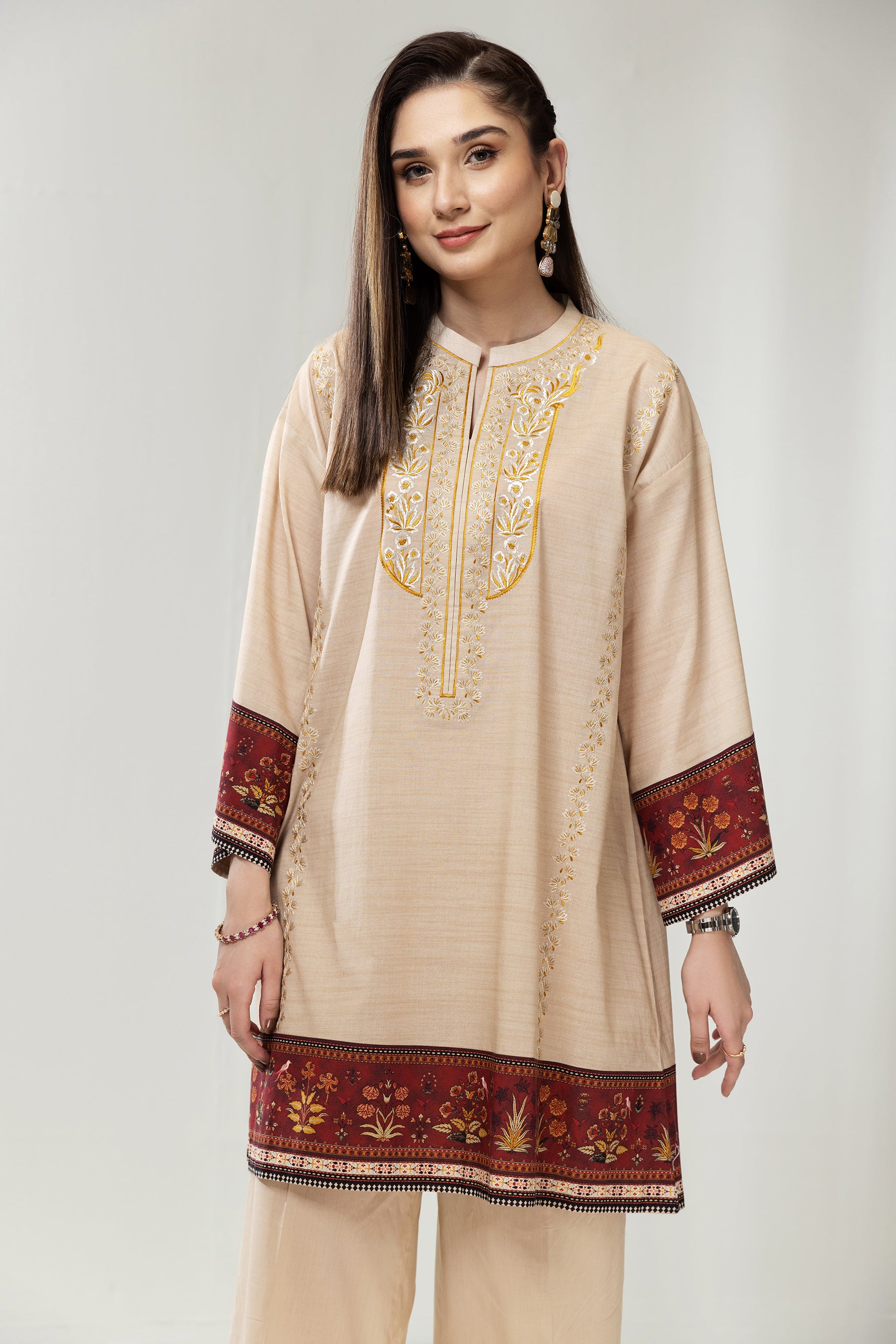 PE22-98-Printed Embroidered Kurta 1PC