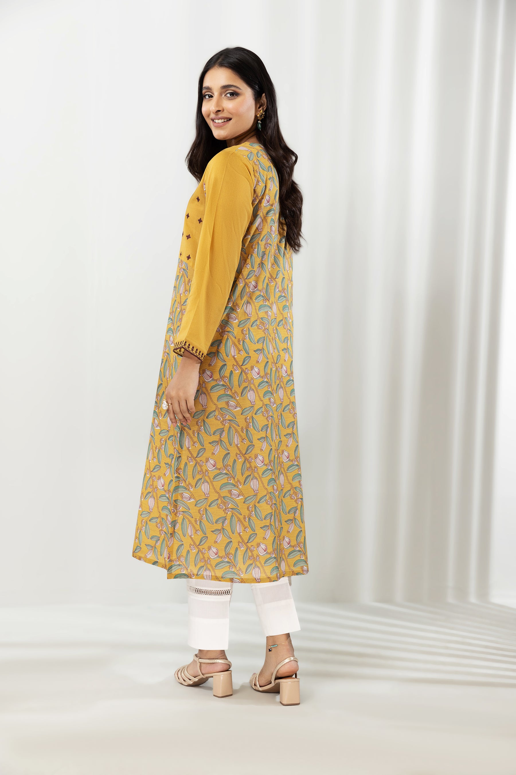 PE22-99-Printed Embroidered Long Shirt 1PC