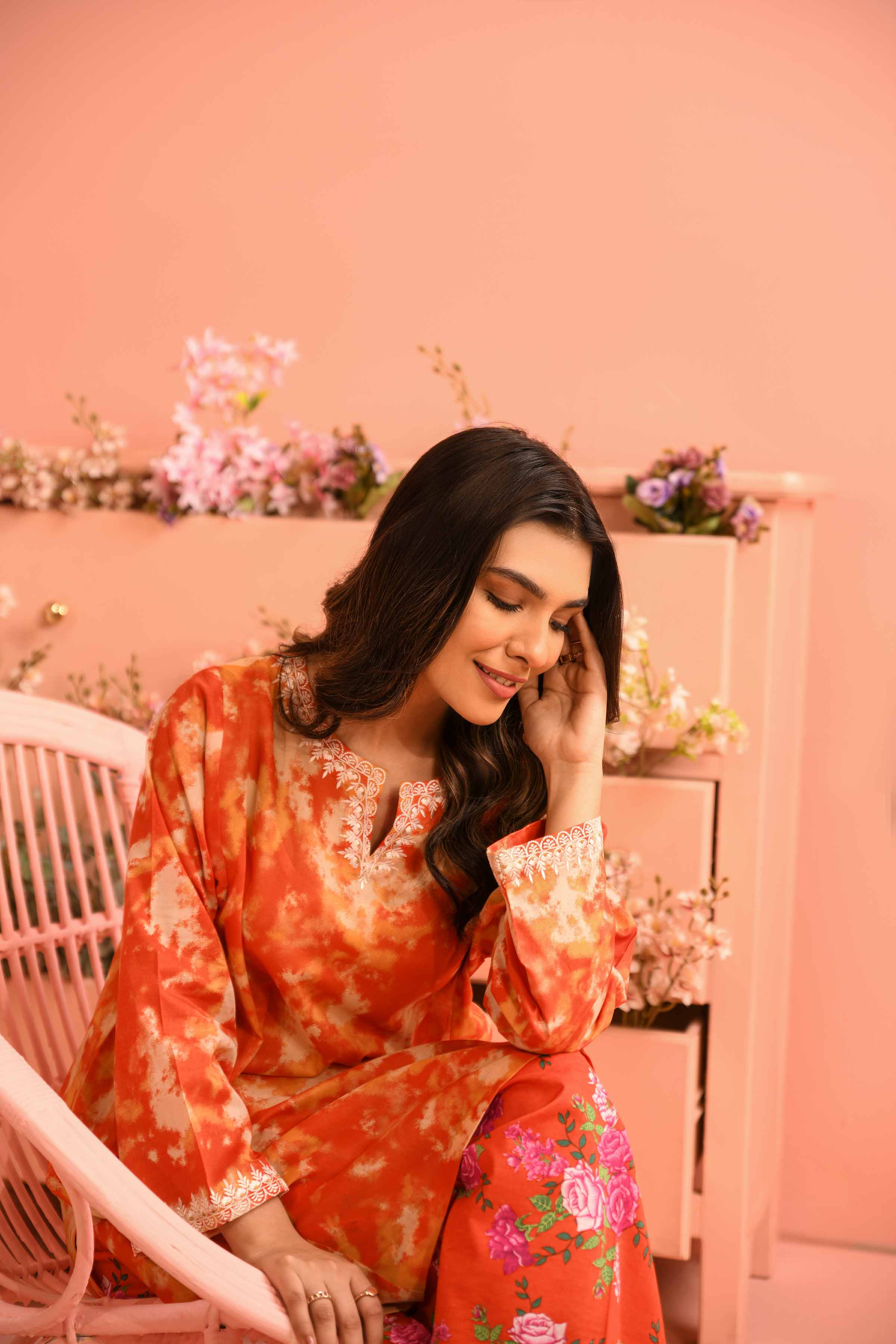 2 Piece - Printed Embroidered Suit - PE23-133