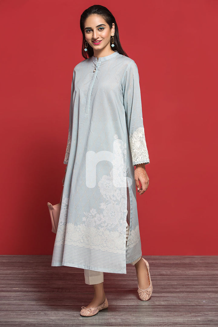 PPE19-10 Blue Printed Embroidered Stitched Shirt - 1PC - Nishat Linen UAE
