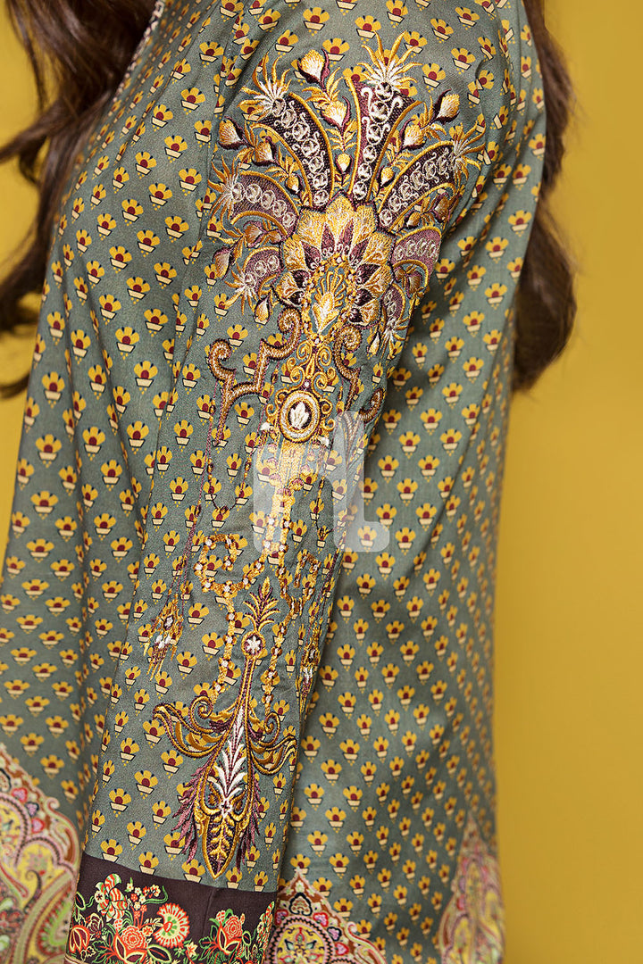 PPE19-19 Green Printed Embroidered Stitched Lawn Shirt & Printed Voil Dupatta - 2PC - Nishat Linen UAE
