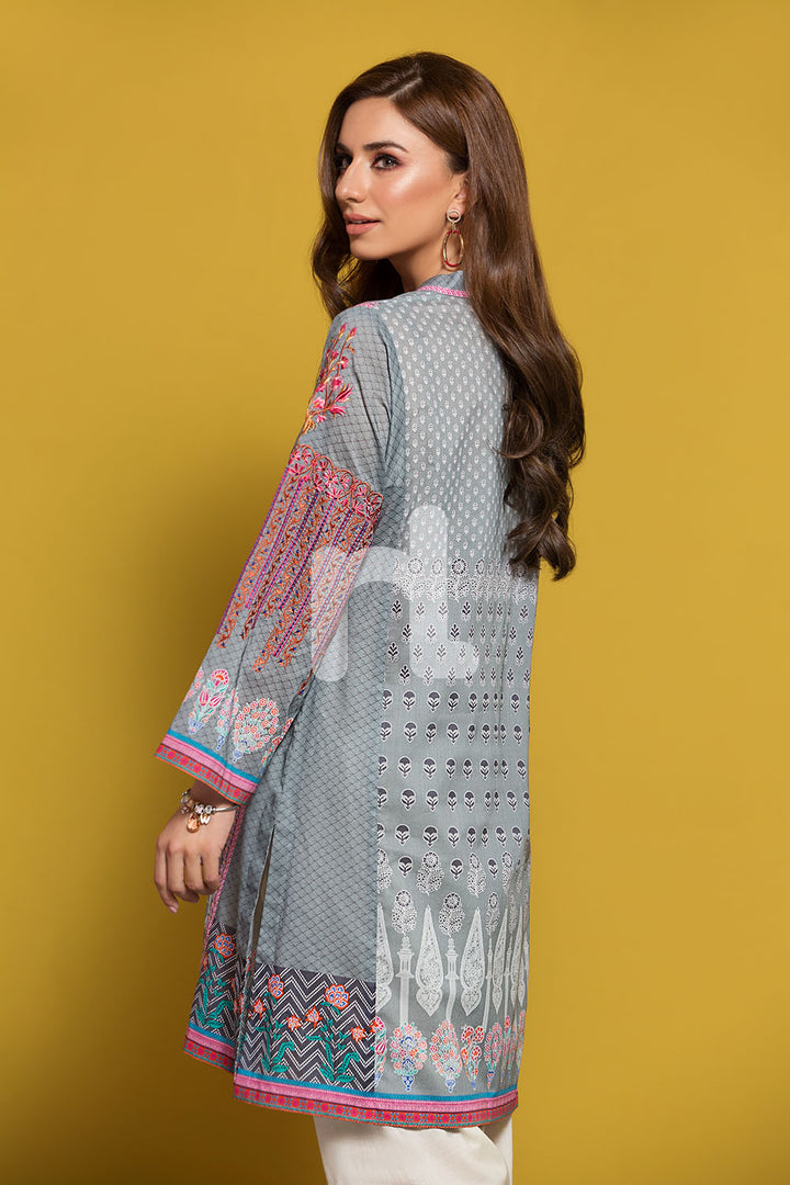 PPE19-27 Grey Digital Printed Embroidered Stitched Lawn Shirt - 1PC - Nishat Linen UAE