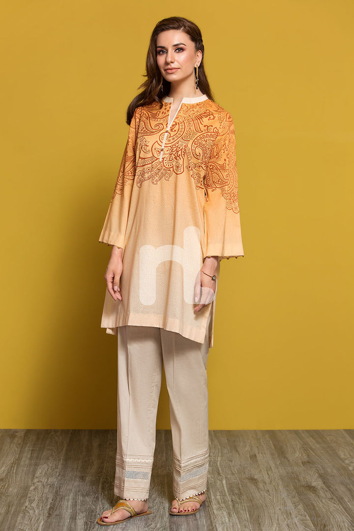 PPE19-33 Orange Digital Printed Stitched Lawn Shirt - 1PC - Nishat Linen UAE