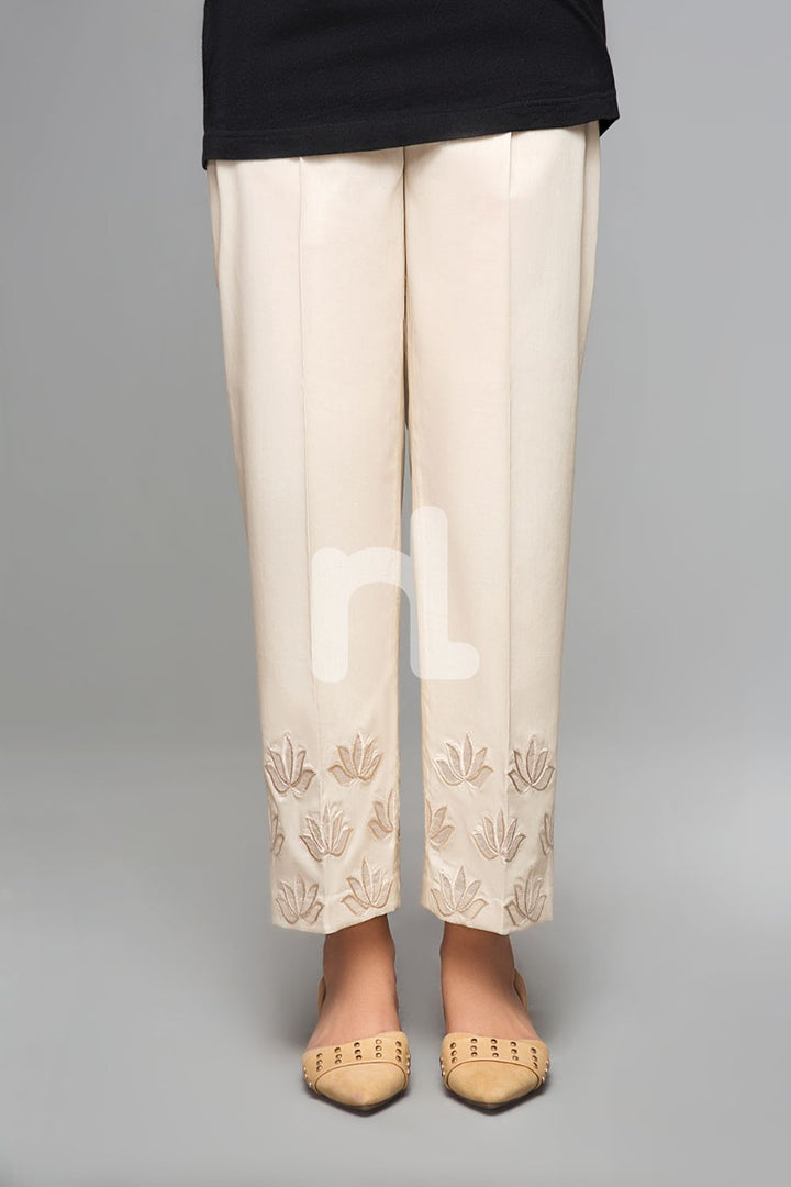 PS19-126 Beige Dyed Embroidered Stitched Straight Cambric Trouser For Women - Nishat Linen UAE