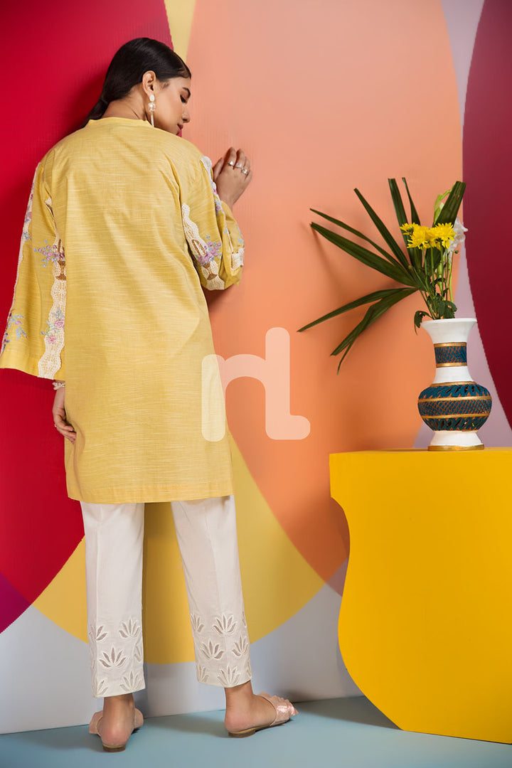 PS19-133 Yellow Dyed Embroidered Stitched Shirt - 1PC - Nishat Linen UAE